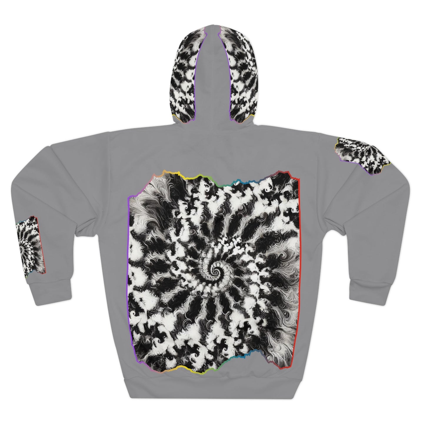 Unisex Pullover Hoodie (AOP) "B&W Tie-Dye Abstract Print"