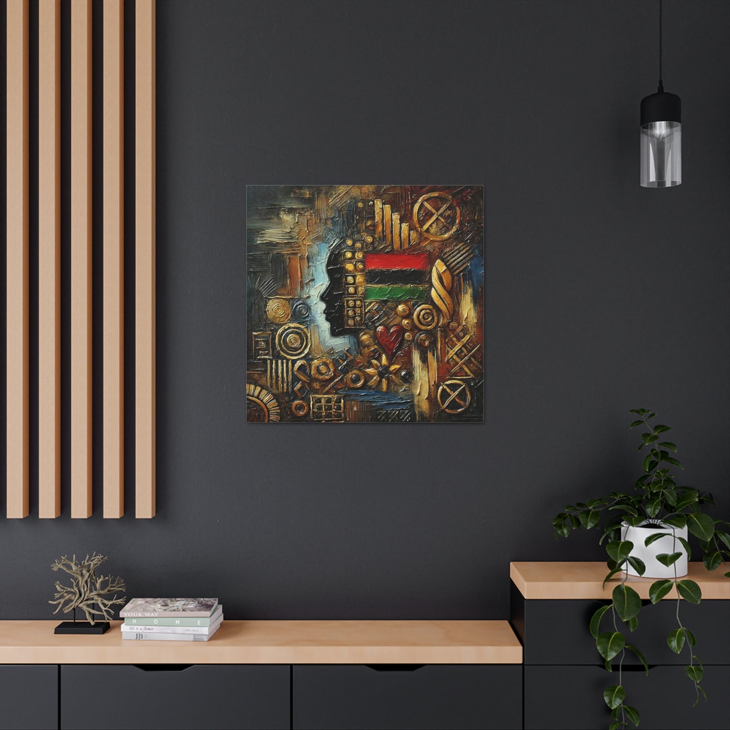 Art Print, African Print, Black Power, African Mask, Abstract Oil Finish, Unity, One Love, Canvas Gallery Wrap