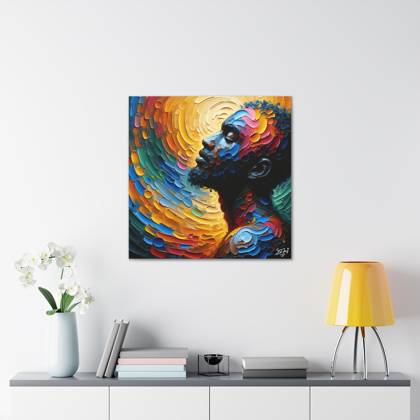 Art Print, Afro-Caribbean Man, "Deep in Thought," Oil Finish, West Indian Ethnicity, Cultural, Heritage, Abstract, Canvas Gallery Wrap