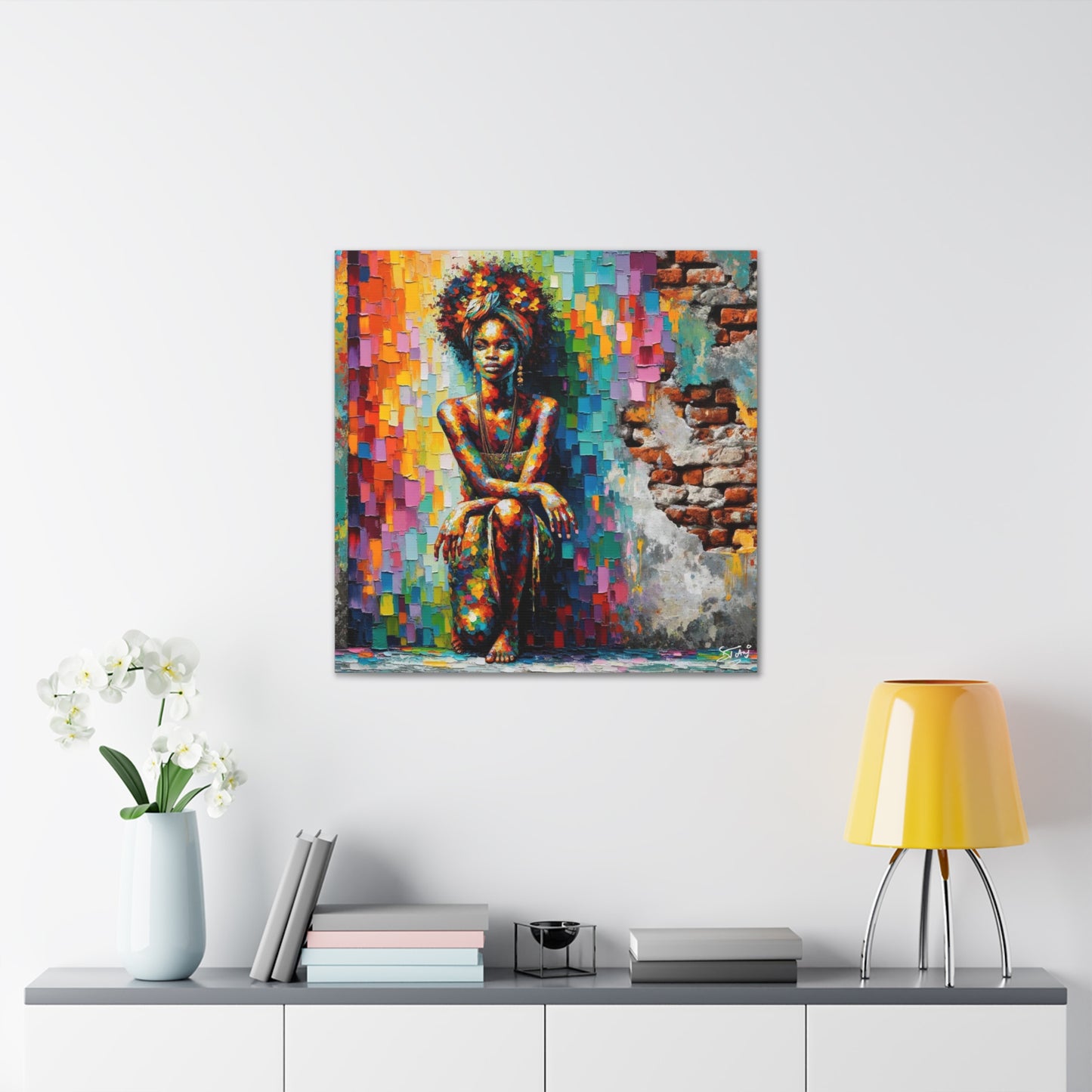 Art Print, Afro-Caribbean Woman "In Paint," (4) Oil Finish, West Indian Ethnicity, Cultural, Heritage, Semi-Abstract, Canvas Gallery Wrap