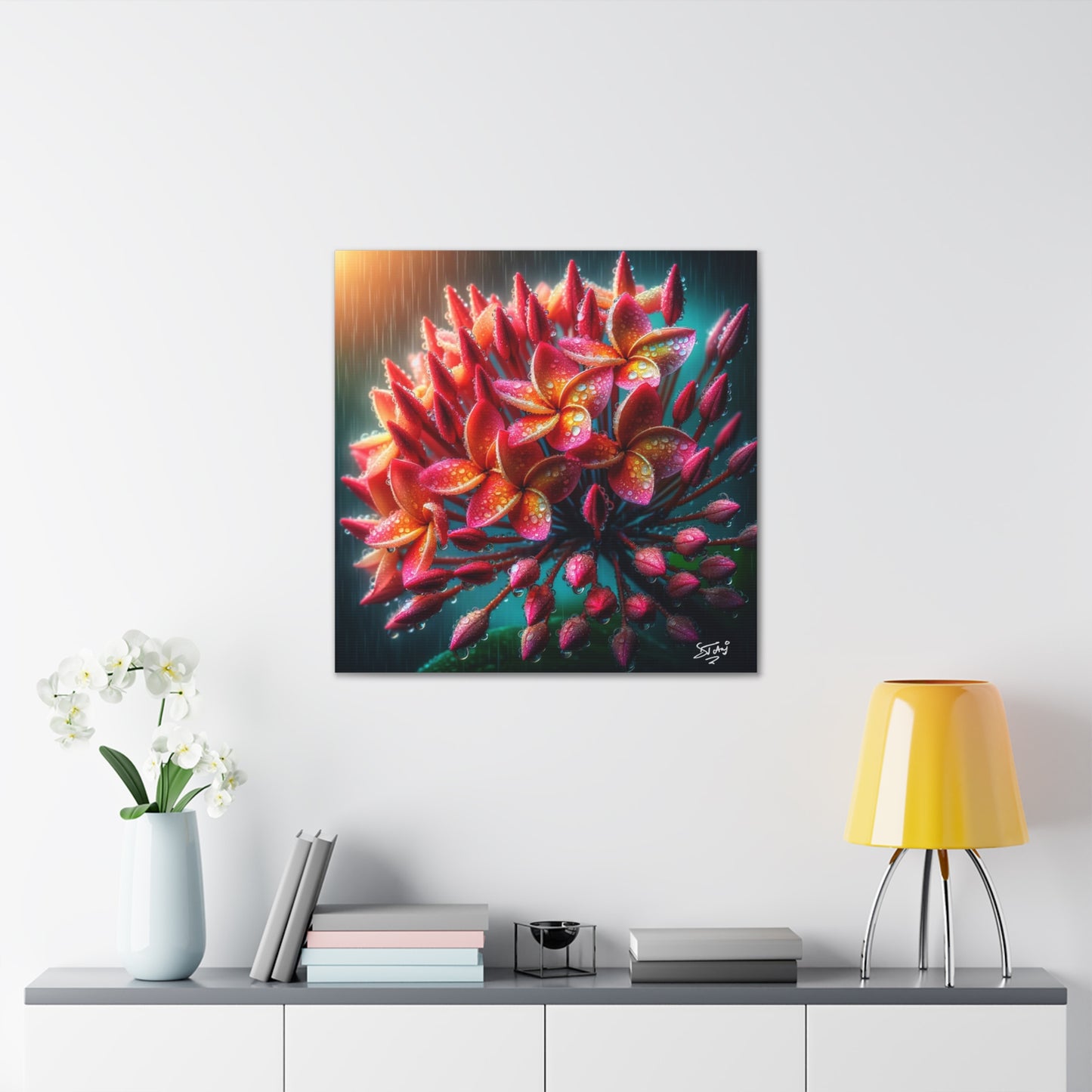 Print #2 of Ixora Flower in The Rain, Caribbean, Vibrant and Vivid Colors of Ixora flowers, Trinidad and Tobago, Canvas Gallery Wraps