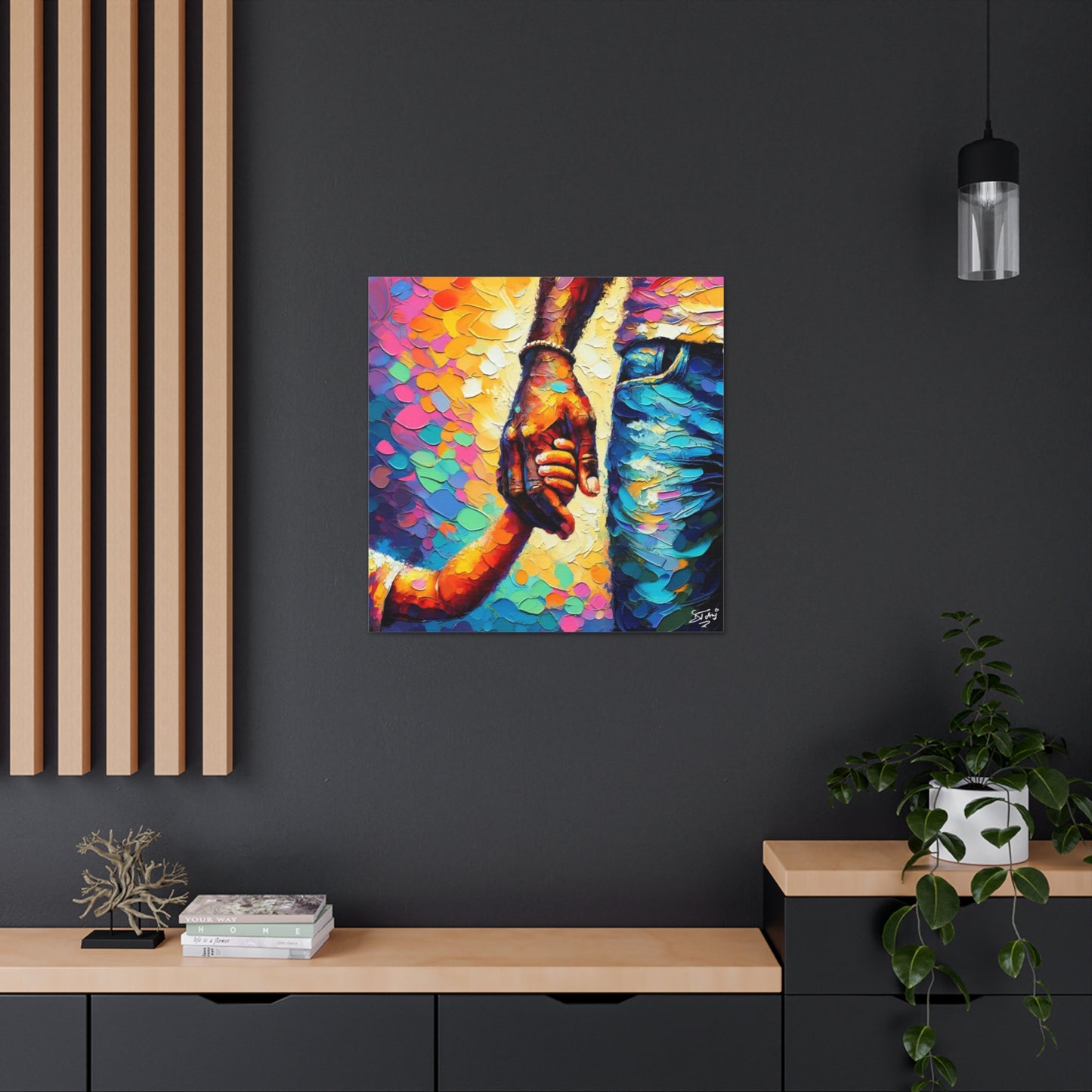 Art Print, Afro-Caribbean Father & Son, Oil Finish, West Indian Ethnicity, Cultural, Heritage, Abstract, Canvas Gallery Wrap