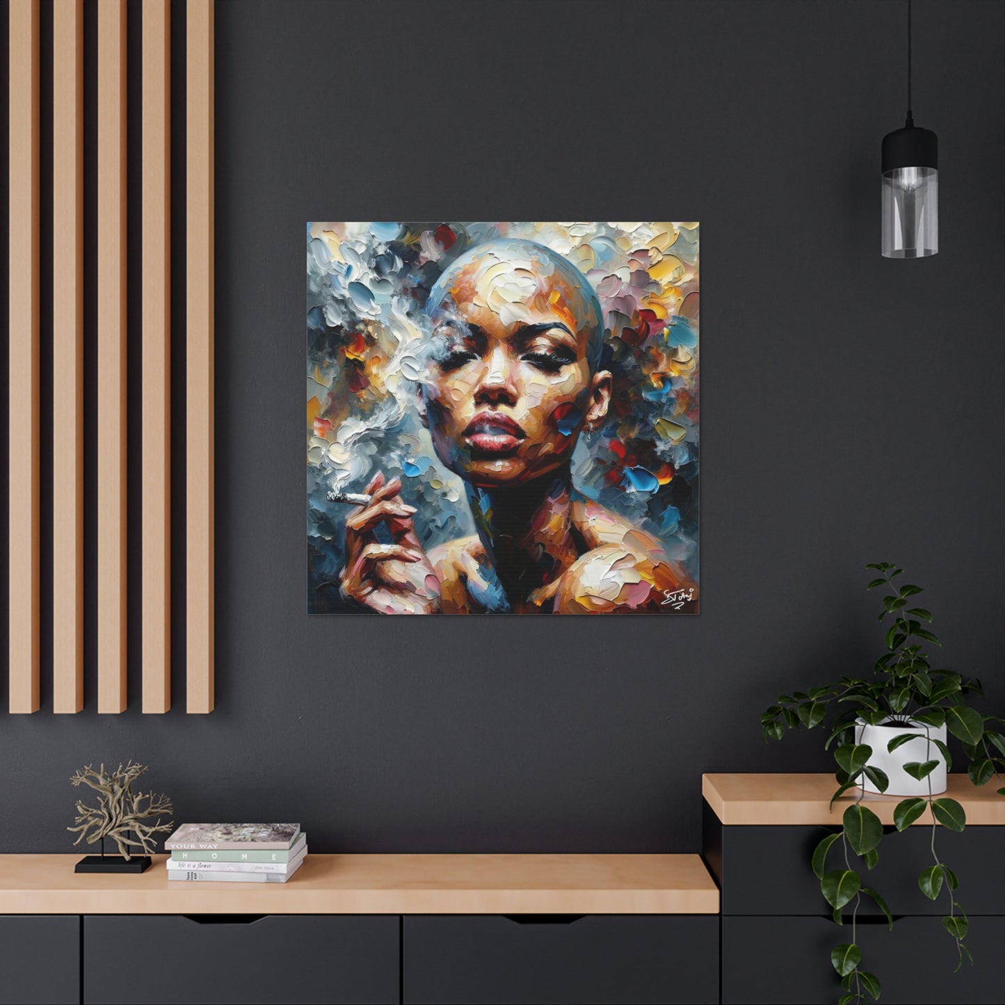 Art Print, Afro-Caribbean Woman, "Confident" Oil Finish, West Indian Ethnicity, Cultural, Heritage, Abstract, Canvas Gallery Wrap