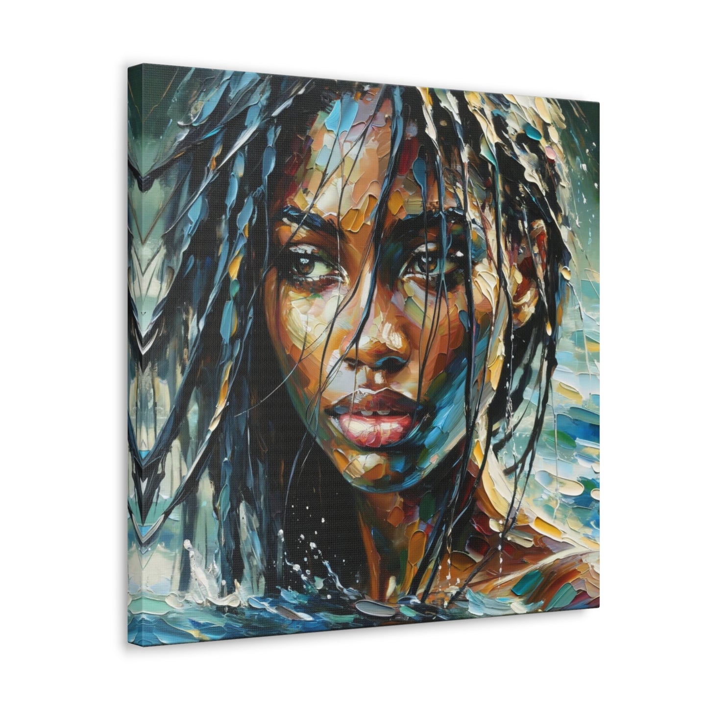 Art Print#10 of Trini Woman - Chilling in the Caribbean Sea, Oil Finish, West Indian Ethnicity, Cultural, Heritage Art, Canvas Gallery Wraps