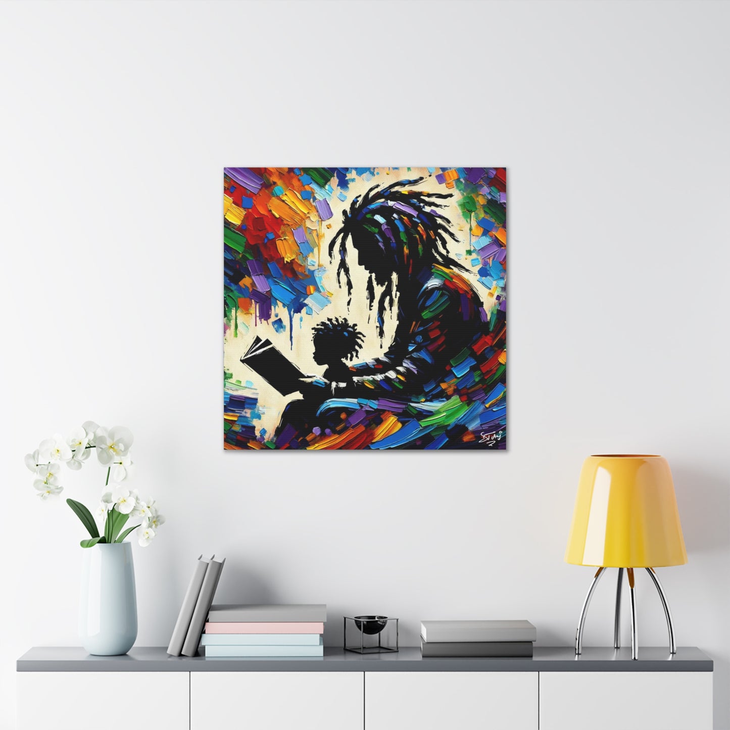 Art Print, Afro-Caribbean Father & Son, Oil Finish, West Indian Ethnicity, Cultural, Heritage, Abstract, Canvas Gallery Wrap