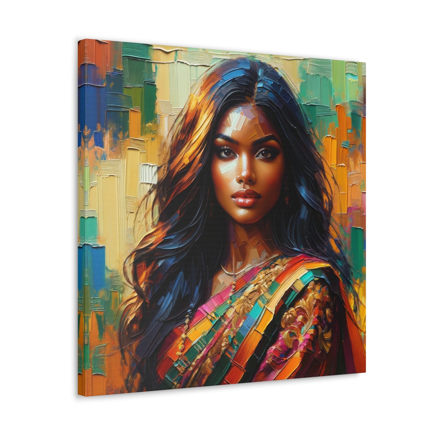 Art Print#2 of Indo-Caribbean Woman, Oil Finish, West Indian Ethnicity, Cultural, Heritage, Art, Black Woman, Canvas Gallery Wraps