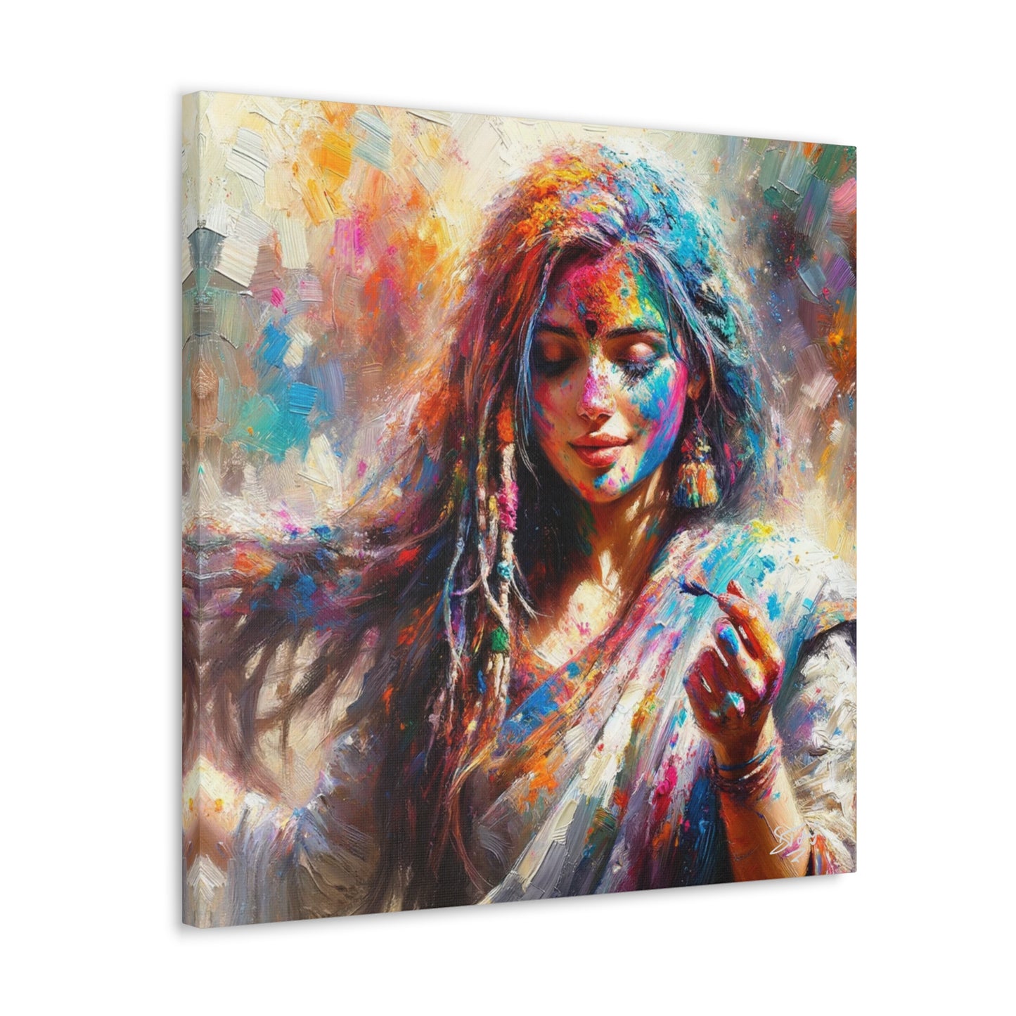 Art Print, Indo-Caribbean Woman, "Phagwa" Oil Finish, West Indian Ethnicity, Cultural, Heritage, Canvas Gallery Wrap