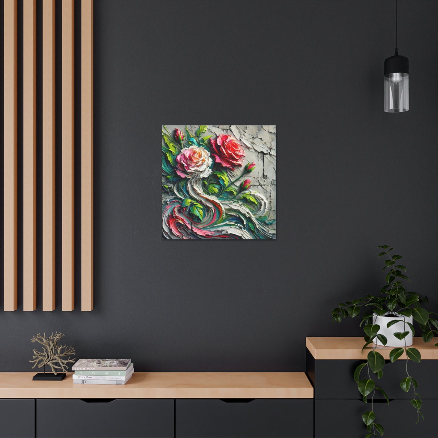 Art Print, "A Rose is a Still a Rose," Abstract Oil Finish, West Indian Art, Canvas Gallery Wraps