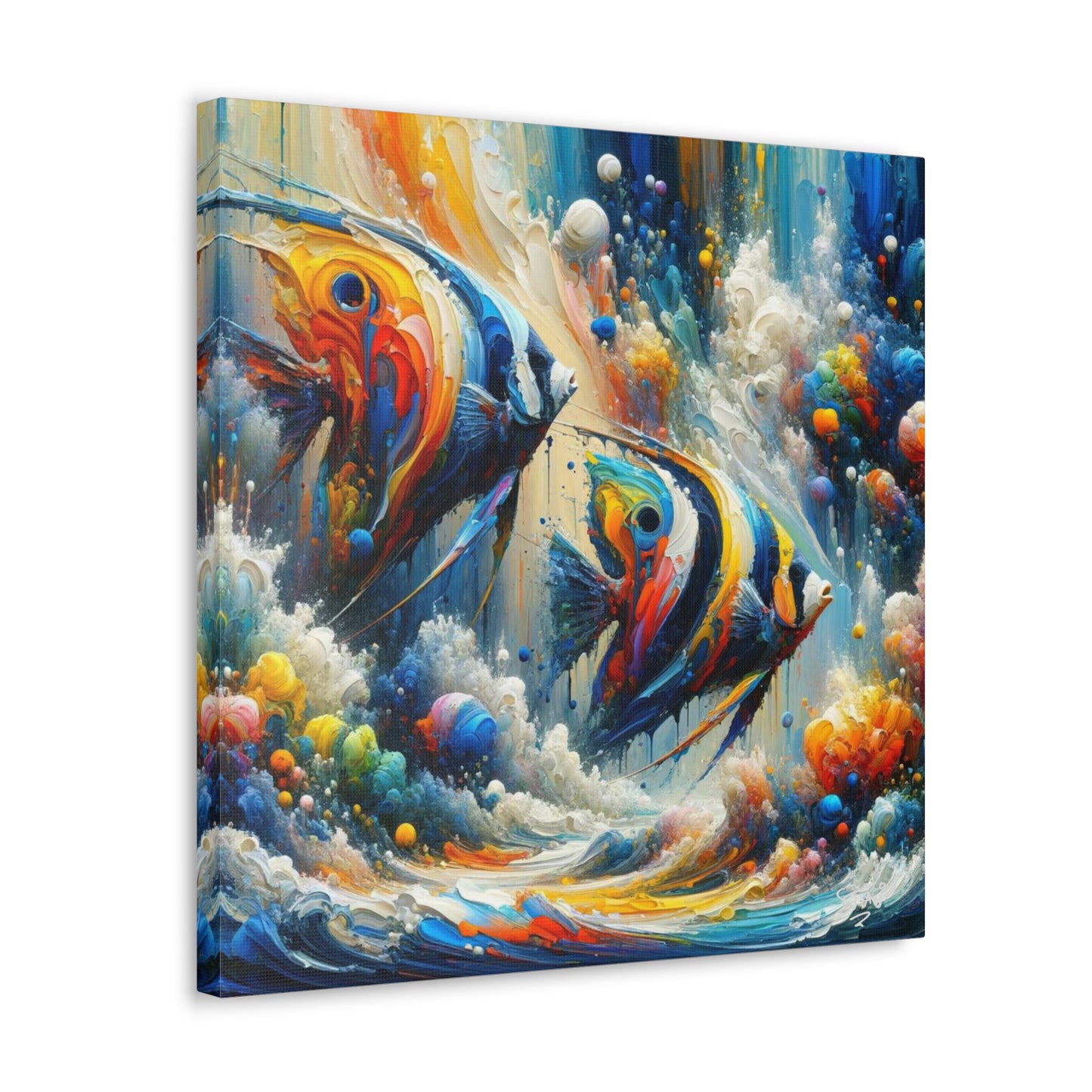 Art Print, Angelfish, Abstract Oil Finish, Caribbean Nature, Canvas Gallery Wrap