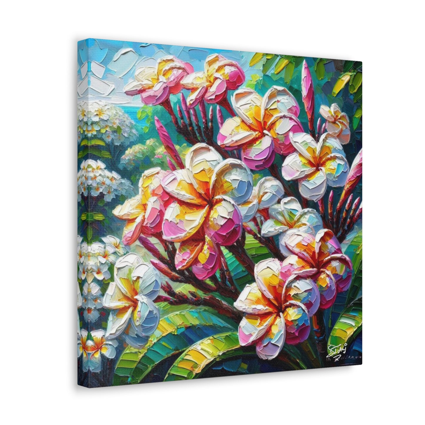 Art Print of Tropical Flowers, Oil Finish, West Indian Art, Canvas Gallery Wraps