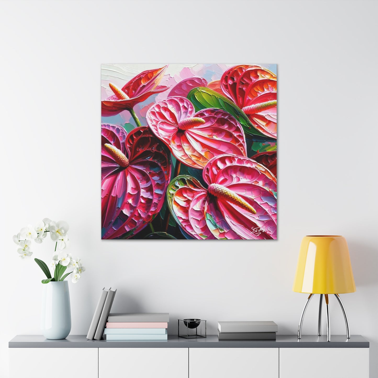 Art Print of Anthurium Flowers, Oil Finish, West Indian Art, Canvas Gallery Wraps