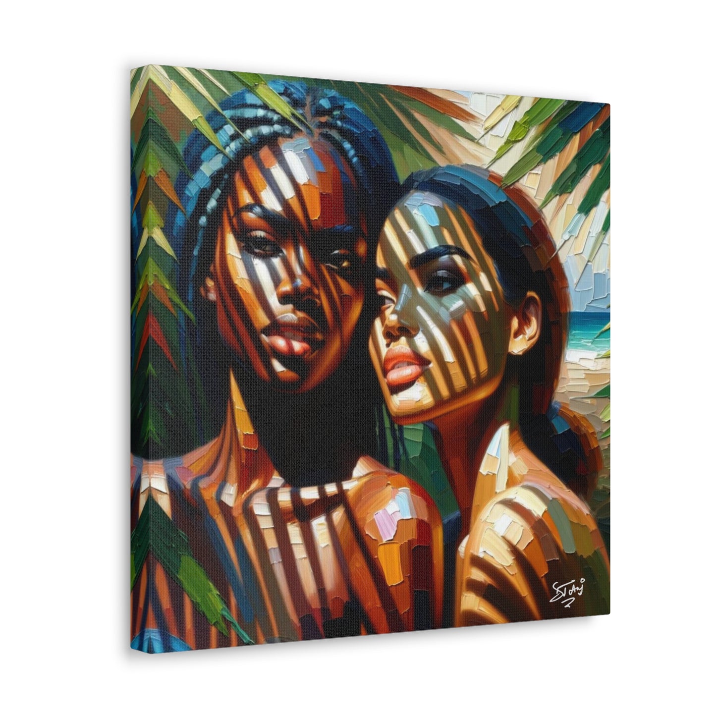 Art Print, Caribbean Women, "In the Shade" Oil Finish, West Indian Ethnicity, Cultural, Heritage, Canvas Gallery Wrap