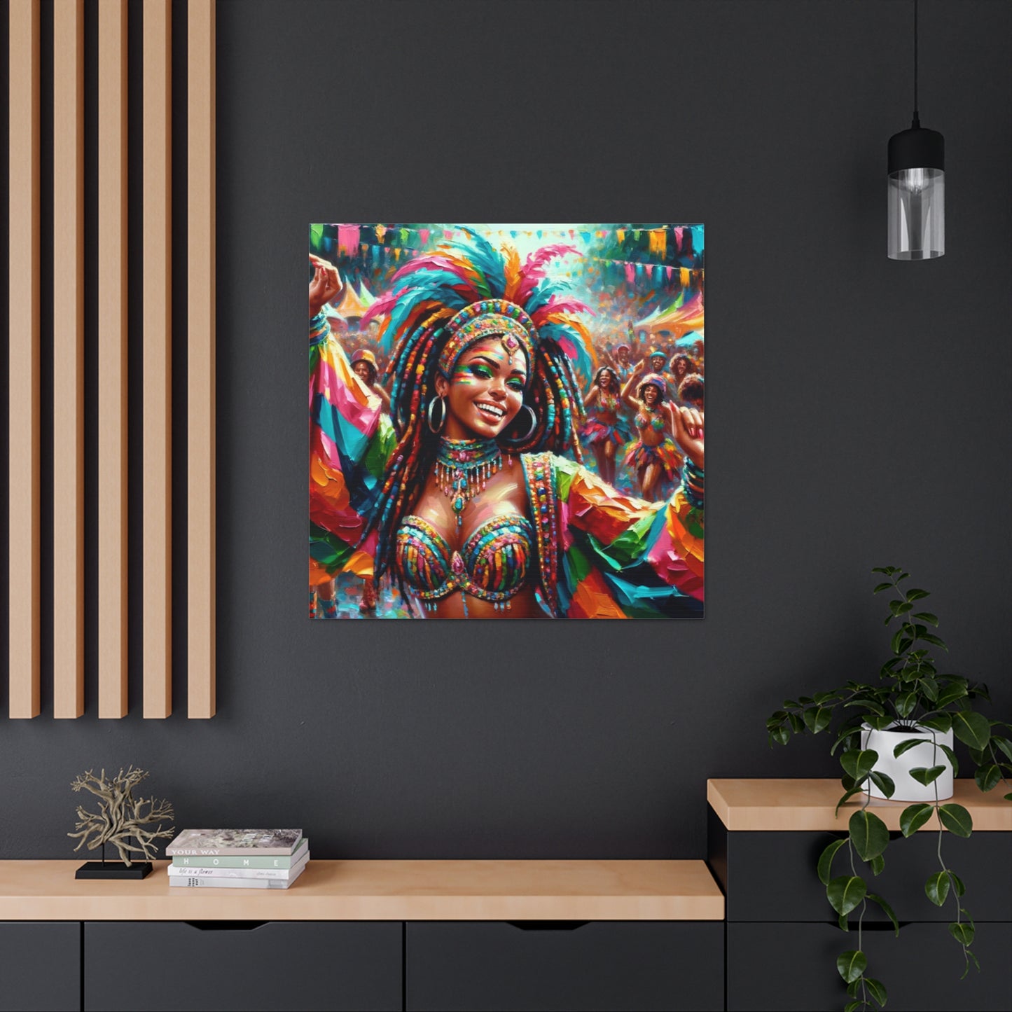 Art Print of Trini Masquerader, Carnival, Oil Finish, West Indian Ethnicity, Cultural, Heritage, Art, Black Woman, Canvas Gallery Wraps