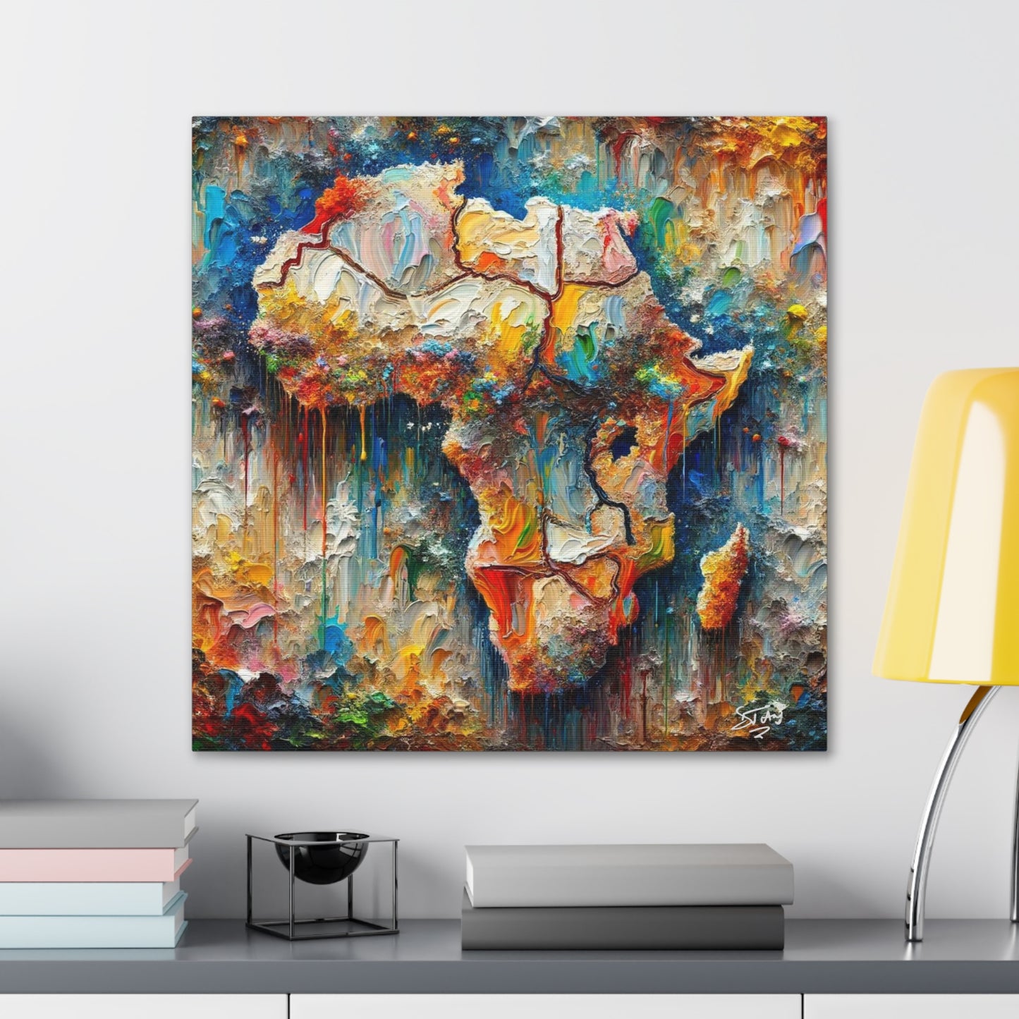 Art Print, A.F.R.I.C.A, Abstract, Oil Finish, Unity, One Love, Semi-Abstract, Canvas Gallery Wrap