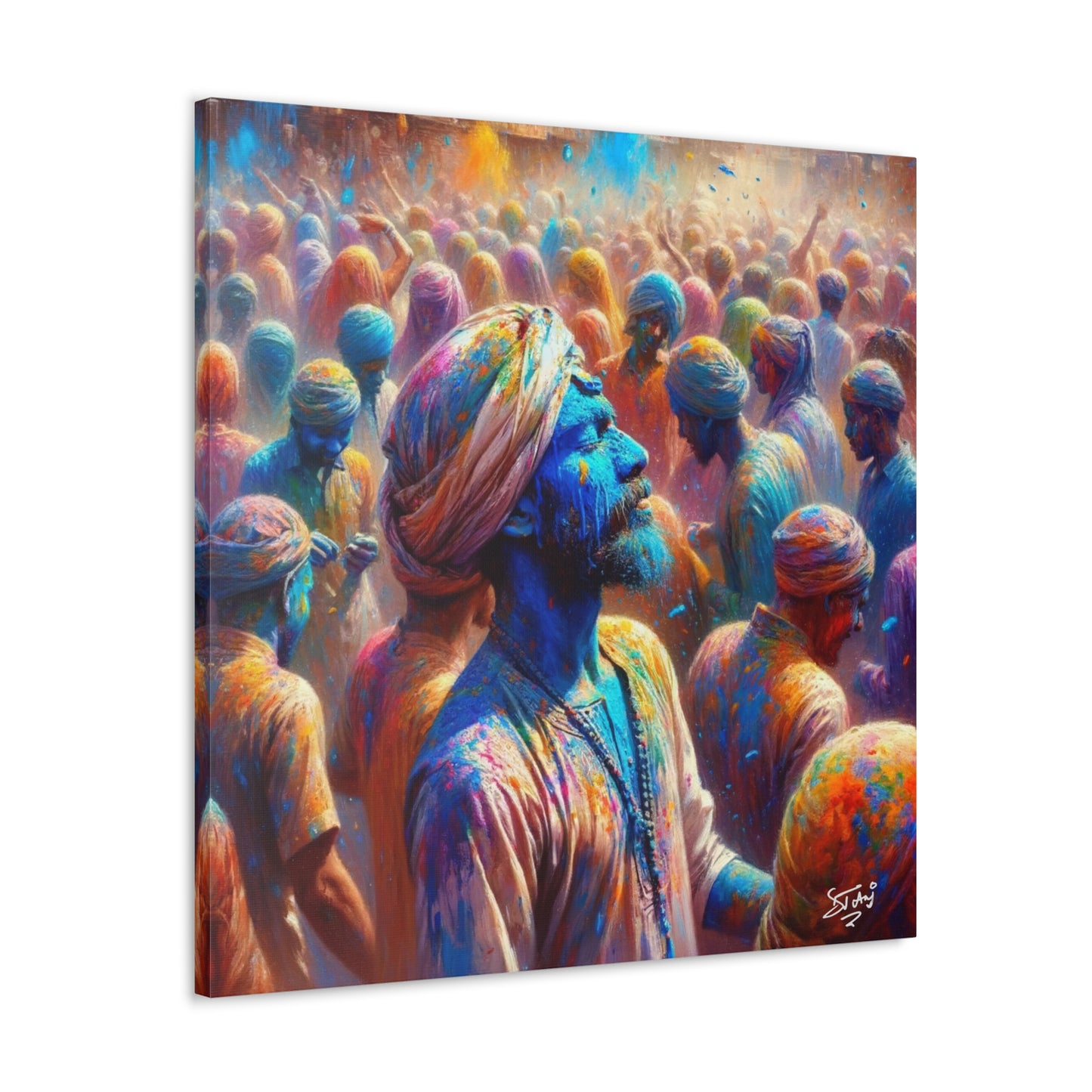 Art Print, Indo-Caribbean Man, "Phagwa" Oil Finish, West Indian Ethnicity, Cultural, Heritage, Canvas Gallery Wrap