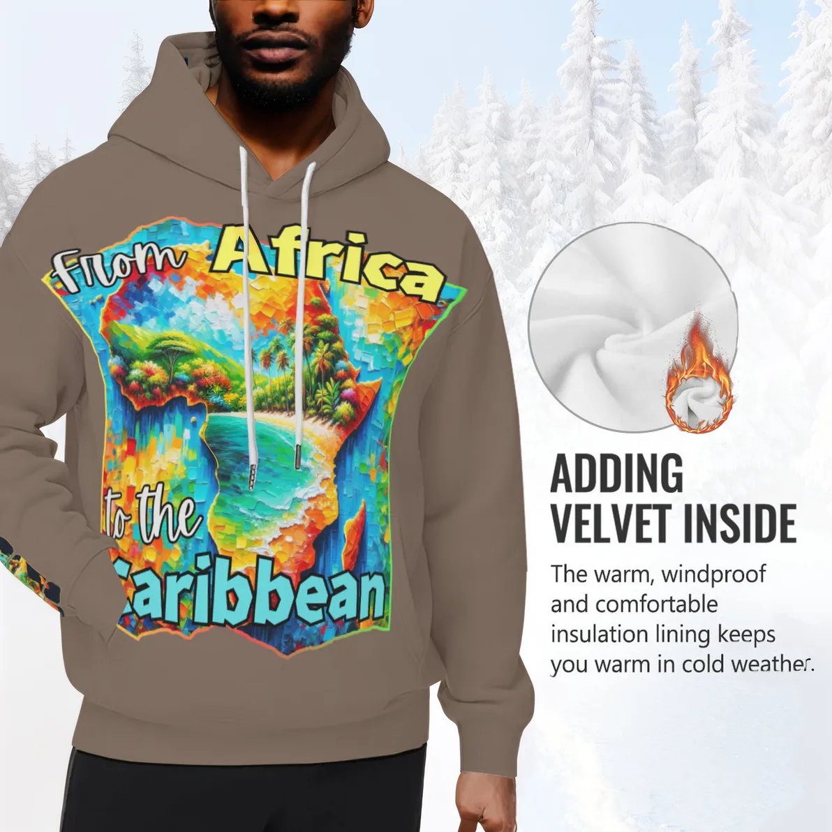 Men’s Plush Fleece Lined Hoodie "From Africa to the Caribbean"