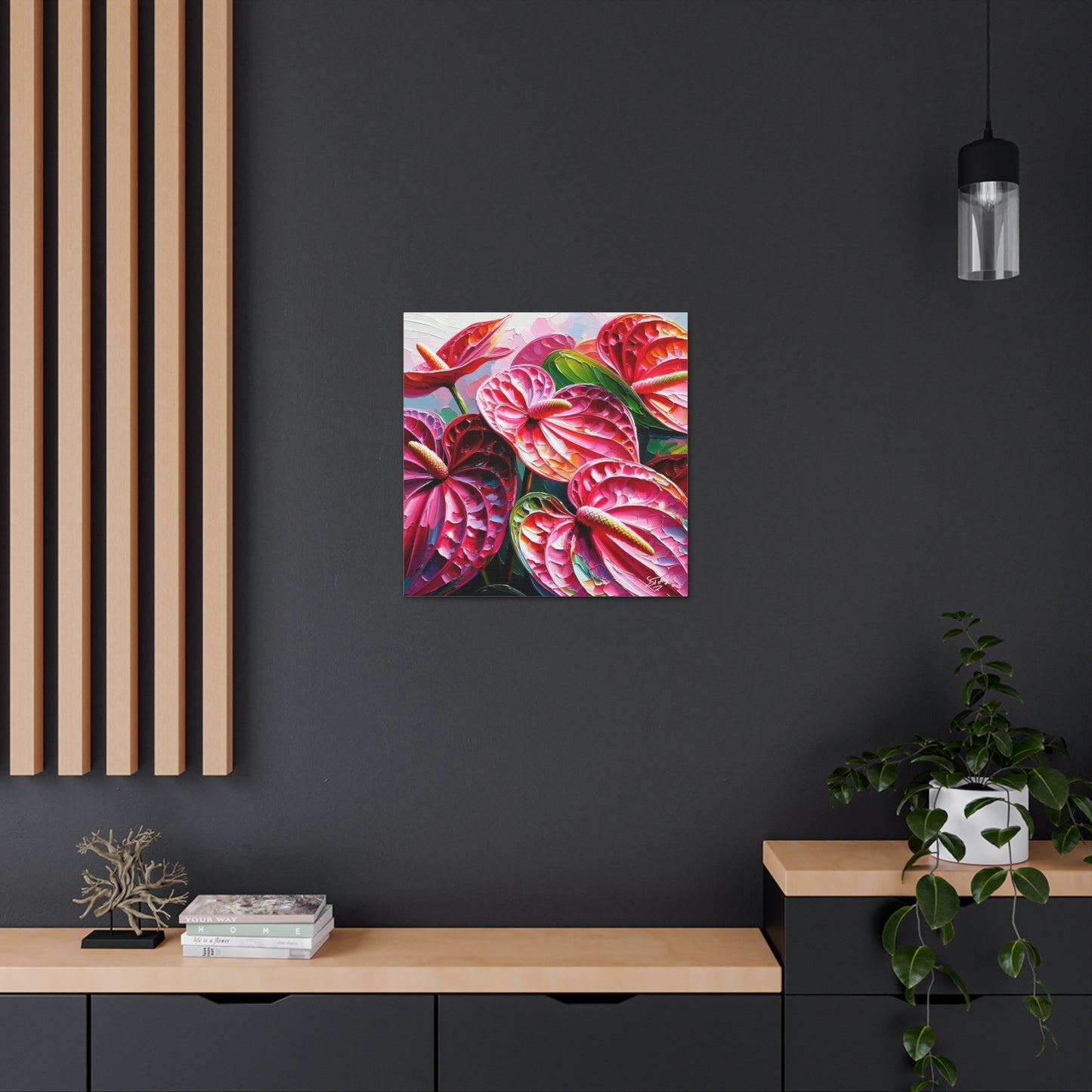 Art Print of Anthurium Flowers, Oil Finish, West Indian Art, Canvas Gallery Wraps