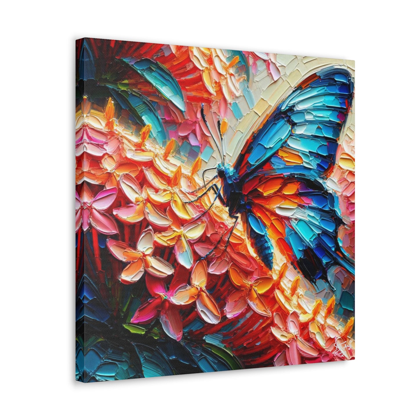 Art Print, Butterfly on Ixoras, Oil Finish, Caribbean Nature, Cultural, Heritage, Semi-Abstract, Canvas Gallery Wrap