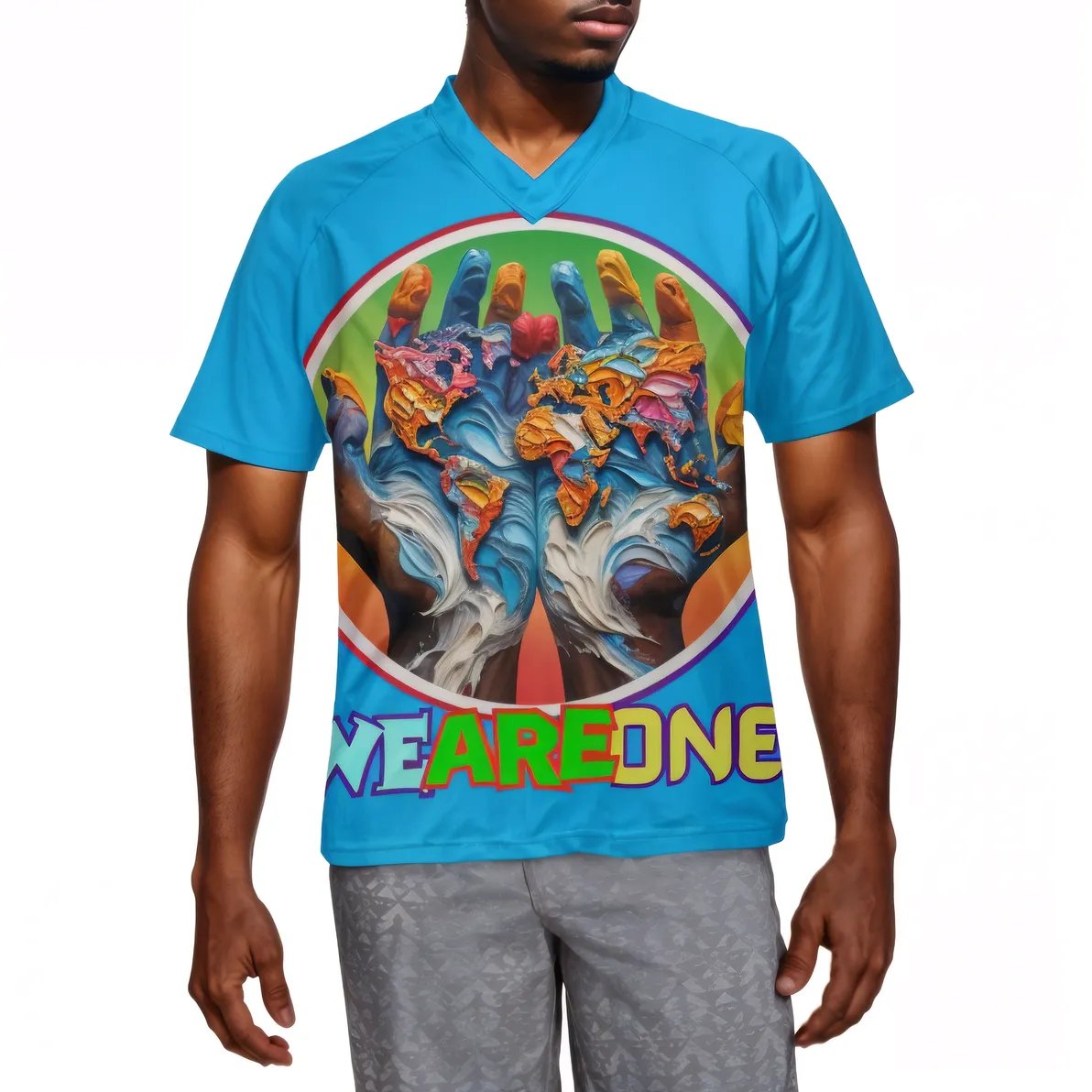 Men's V-Neck Polyester T-Shirt "We Are One"