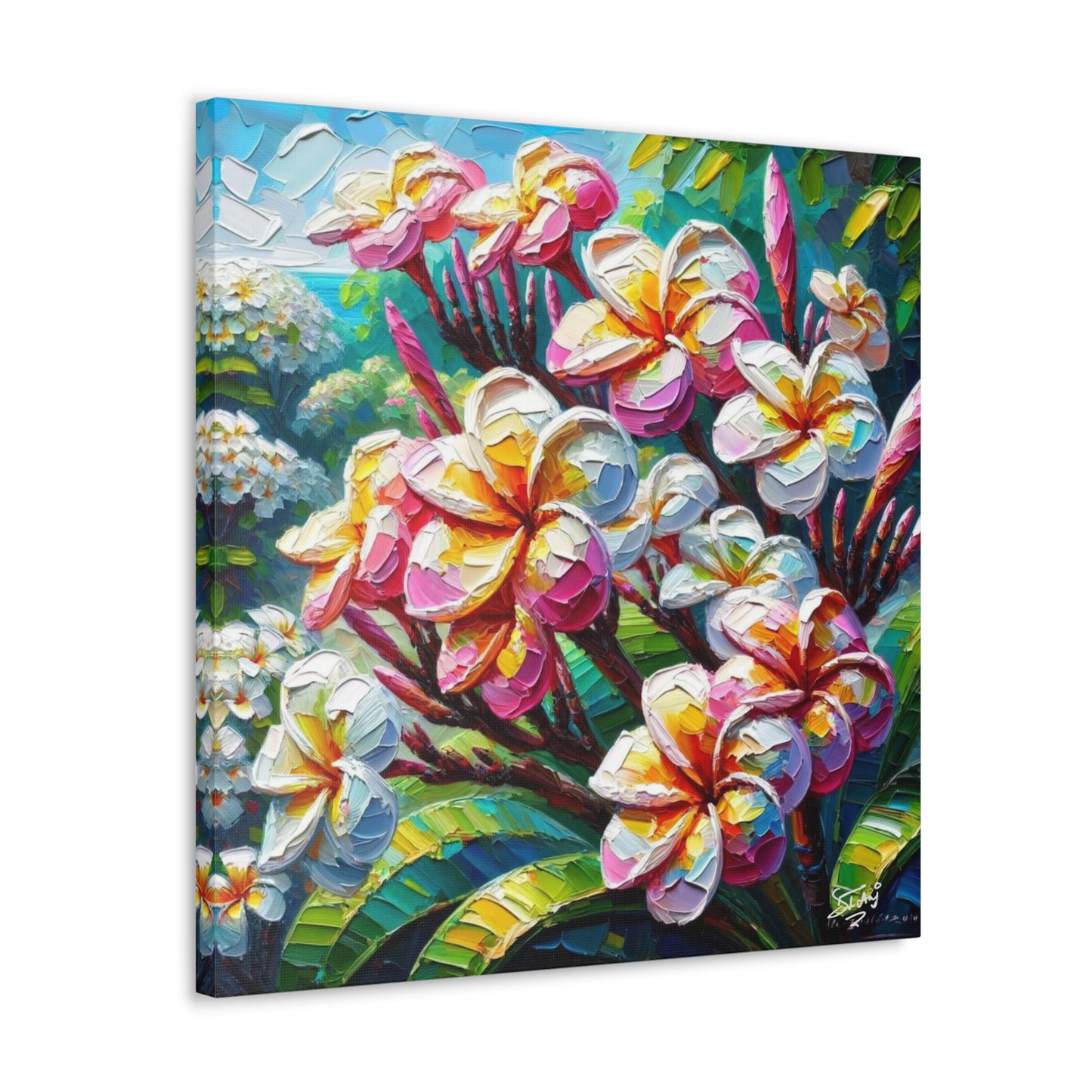 Art Print of Tropical Flowers, Oil Finish, West Indian Art, Canvas Gallery Wraps