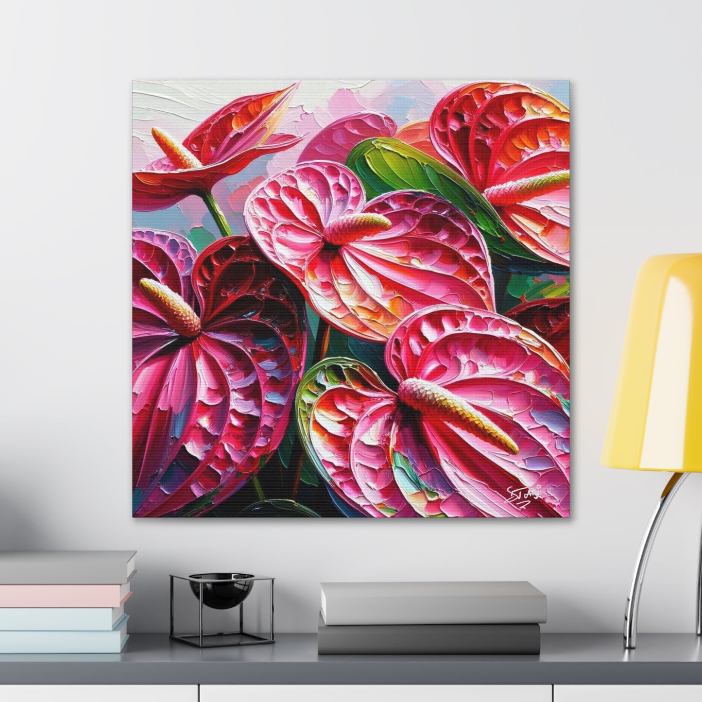 Art Print of Anthurium Flowers, Oil Finish, West Indian Art, Canvas Gallery Wraps