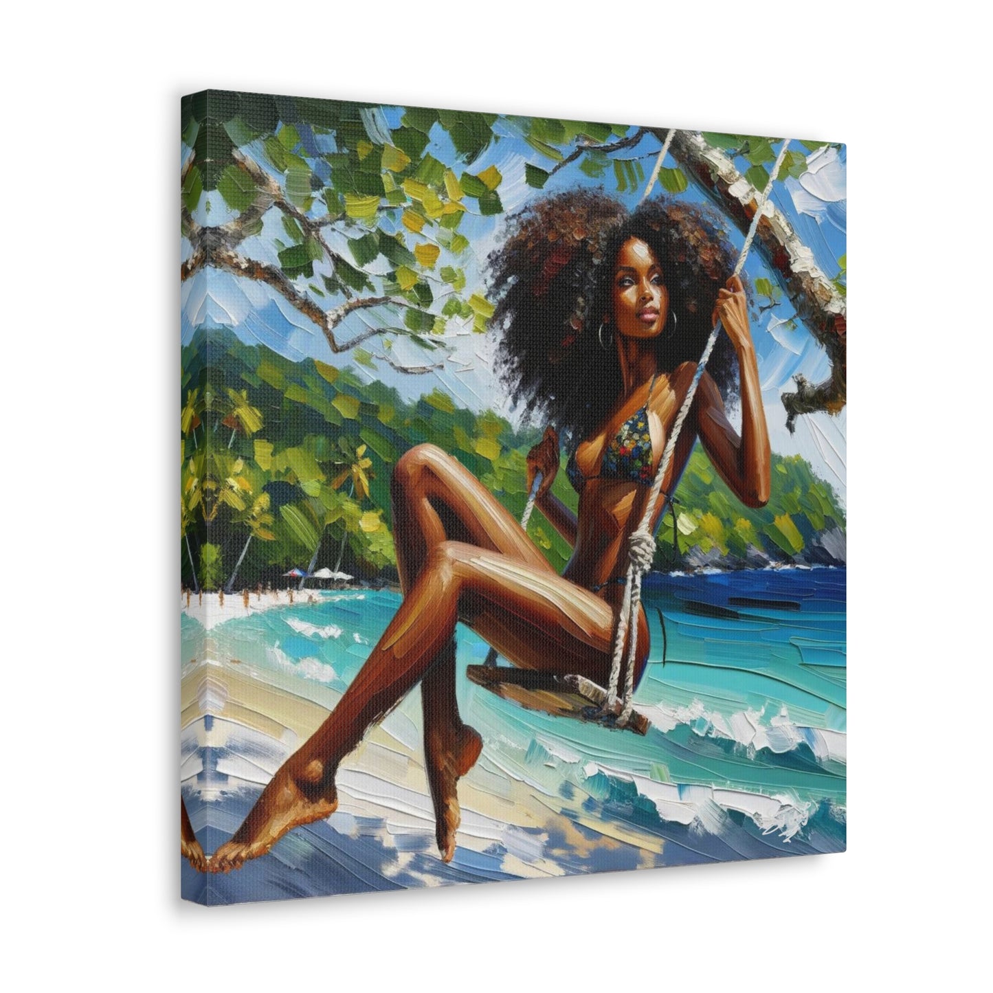 Art Print, Afro-Caribbean Woman, "Swinging" Oil Finish, West Indian Ethnicity, Cultural, Heritage, Abstract, Canvas Gallery Wrap