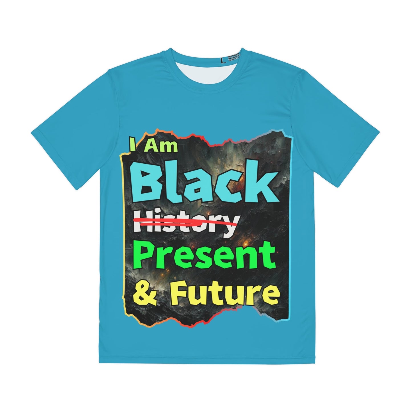 Men's Brushed Polyester Short Sleeve Tee (AOP), "I Am Black Present & Future"