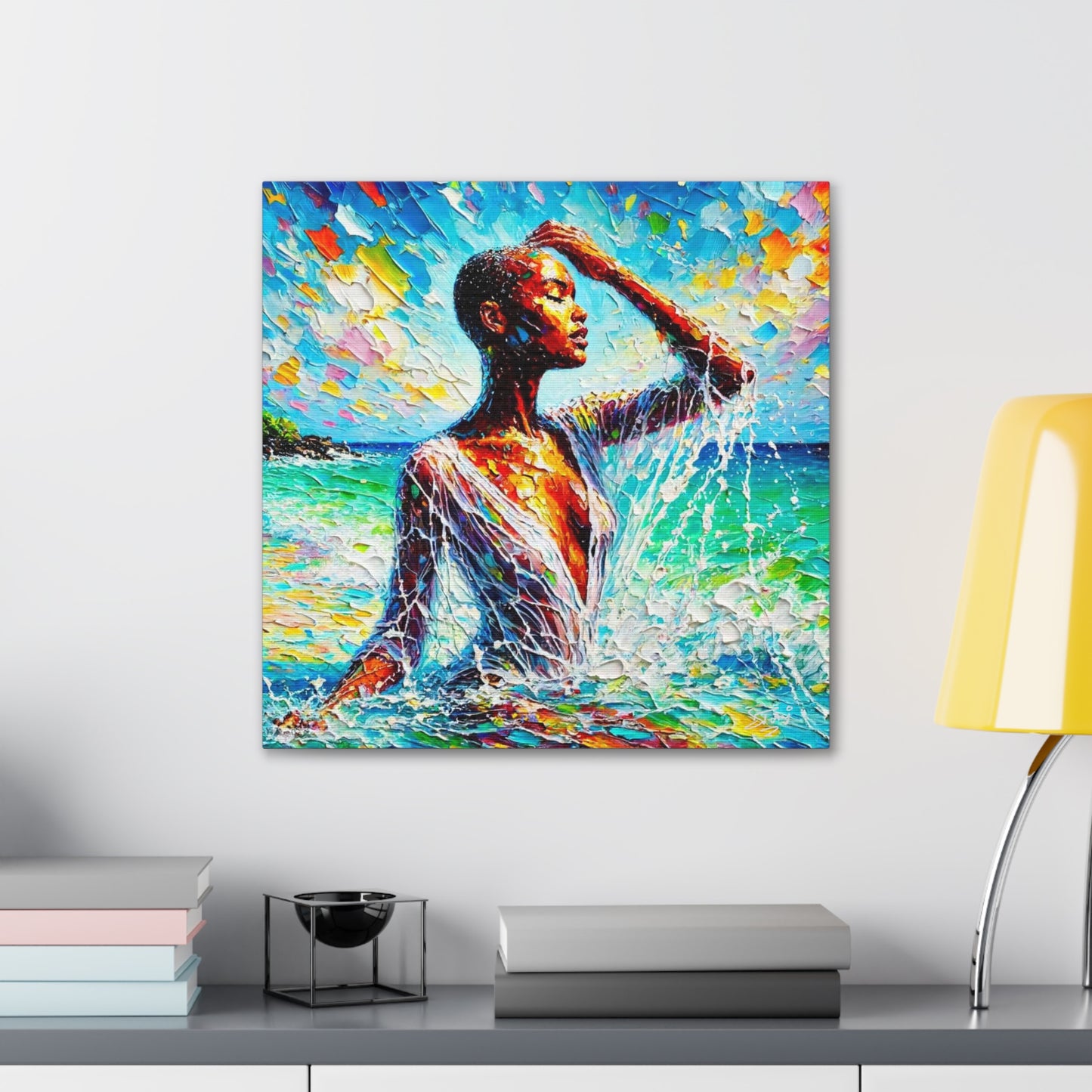 Art Print, Afro-Caribbean Woman, "Sea Bath" Abstract, Oil Finish, West Indian Ethnicity, Cultural, Heritage, Abstract, Canvas Gallery Wrap