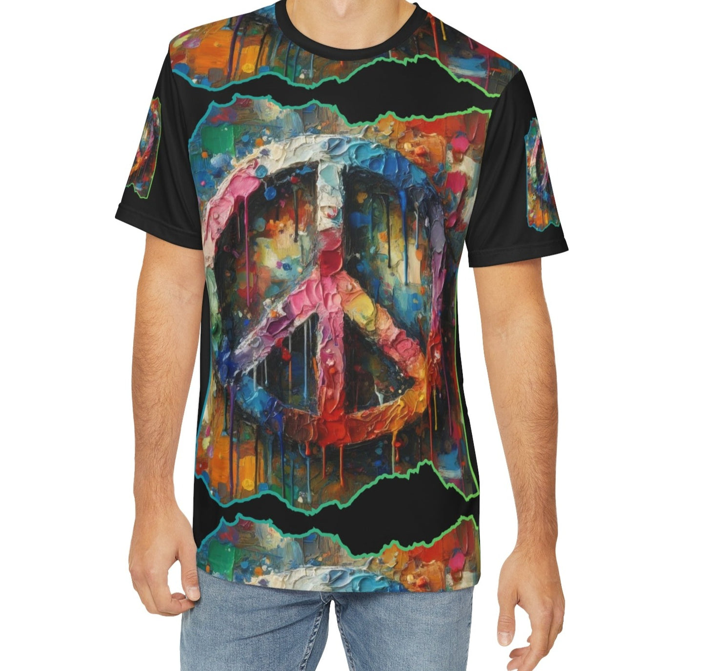 Men's Brushed Polyester Short Sleeve Tee (AOP), "PEACE"