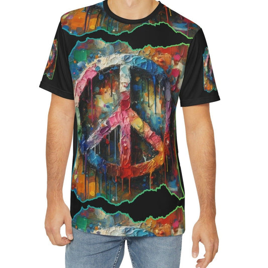 Men's Brushed Polyester Short Sleeve Tee (AOP), "PEACE"