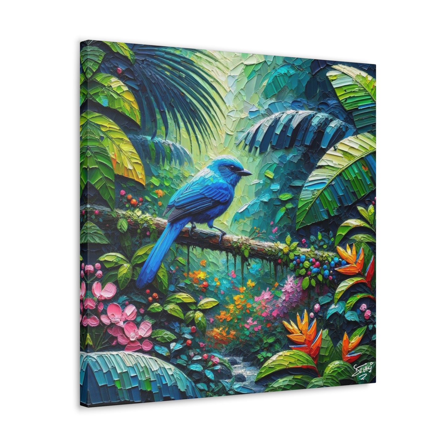 Art Print, Blue-grey Tanager (Blue Jean), Caribbean Birds, Oil Finish, Caribbean Nature, Cultural, Heritage, Canvas Gallery Wrap