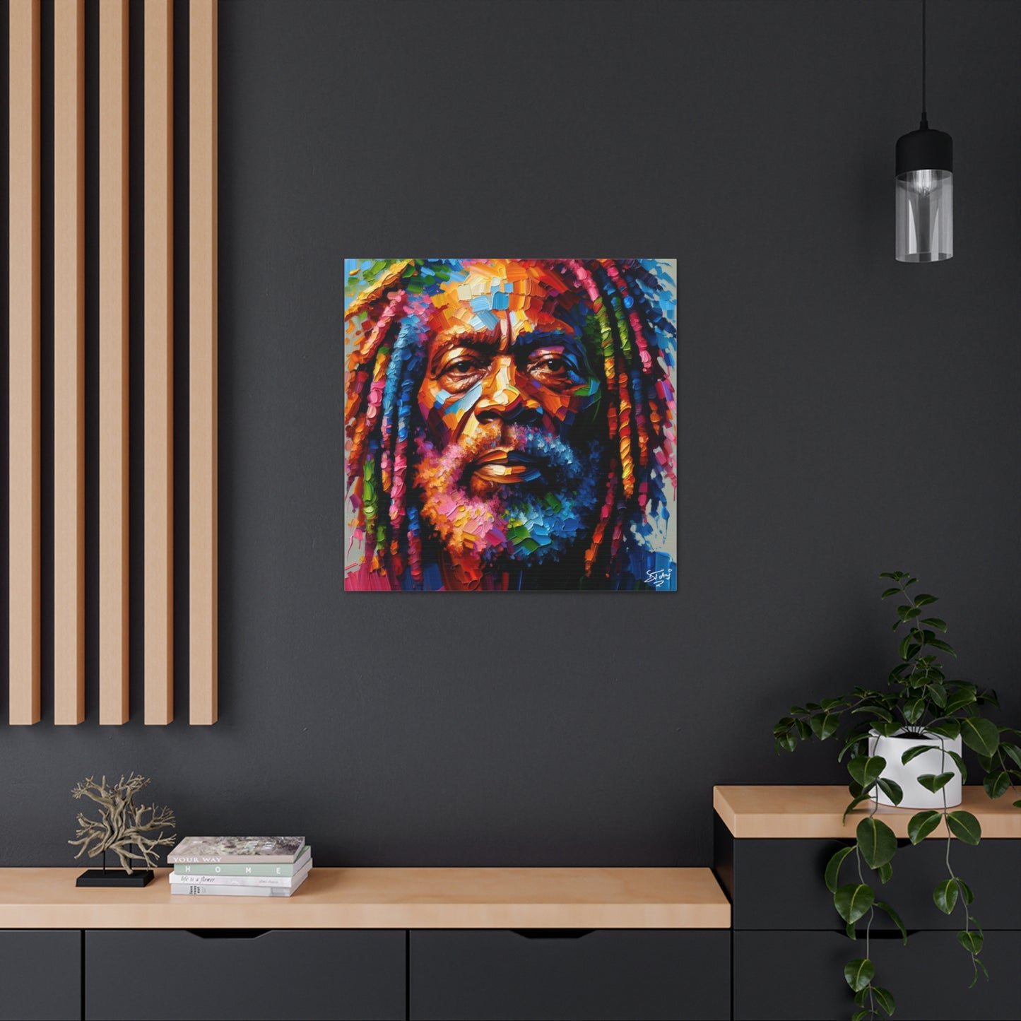 Art Print, Trini Rastaman, Oil Finish, West Indian Ethnicity, Cultural, Heritage, Semi-Abstract, Canvas Gallery Wrap