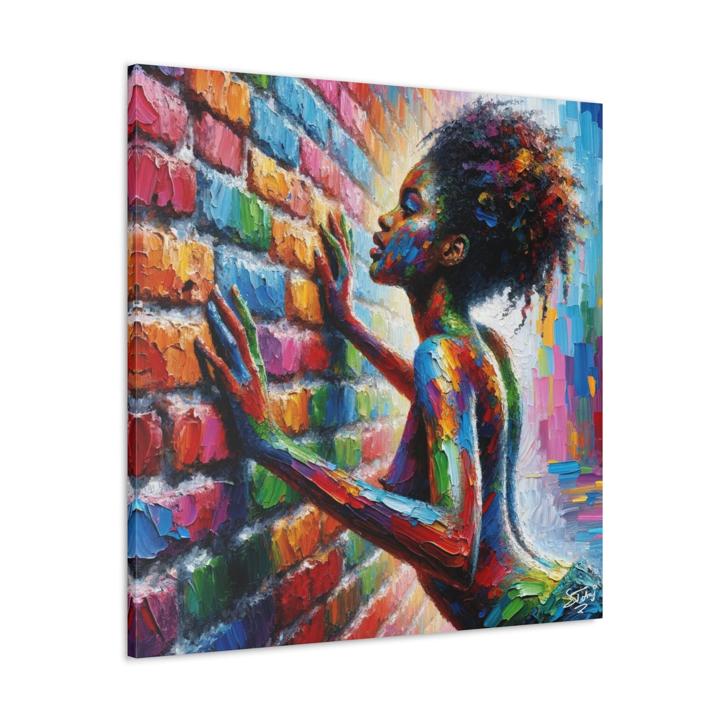 Art Print, Afro-Caribbean Woman "In Paint," (8) Oil Finish, West Indian Ethnicity, Cultural, Heritage, Semi-Abstract, Canvas Gallery Wrap