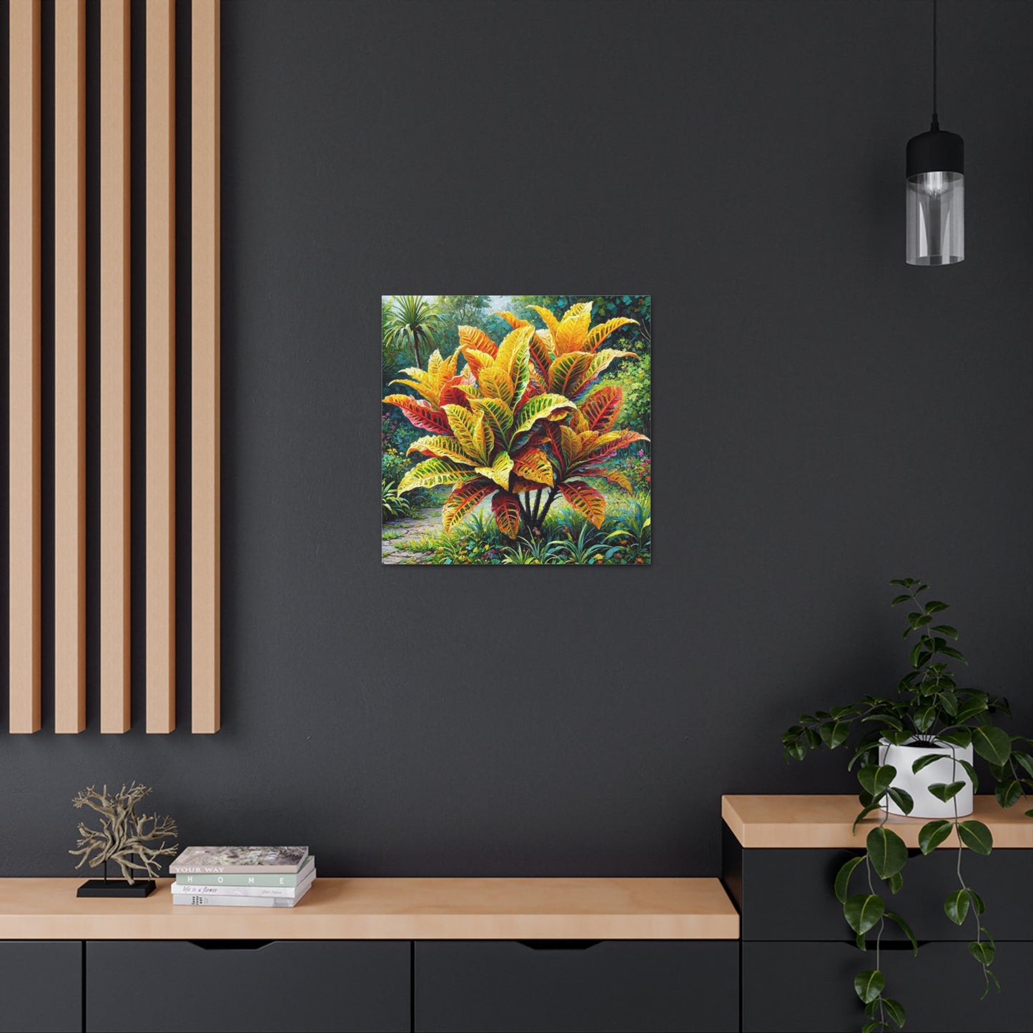 Art Print of Croton Garden, Oil Finish, West Indian Art, Canvas Gallery Wraps