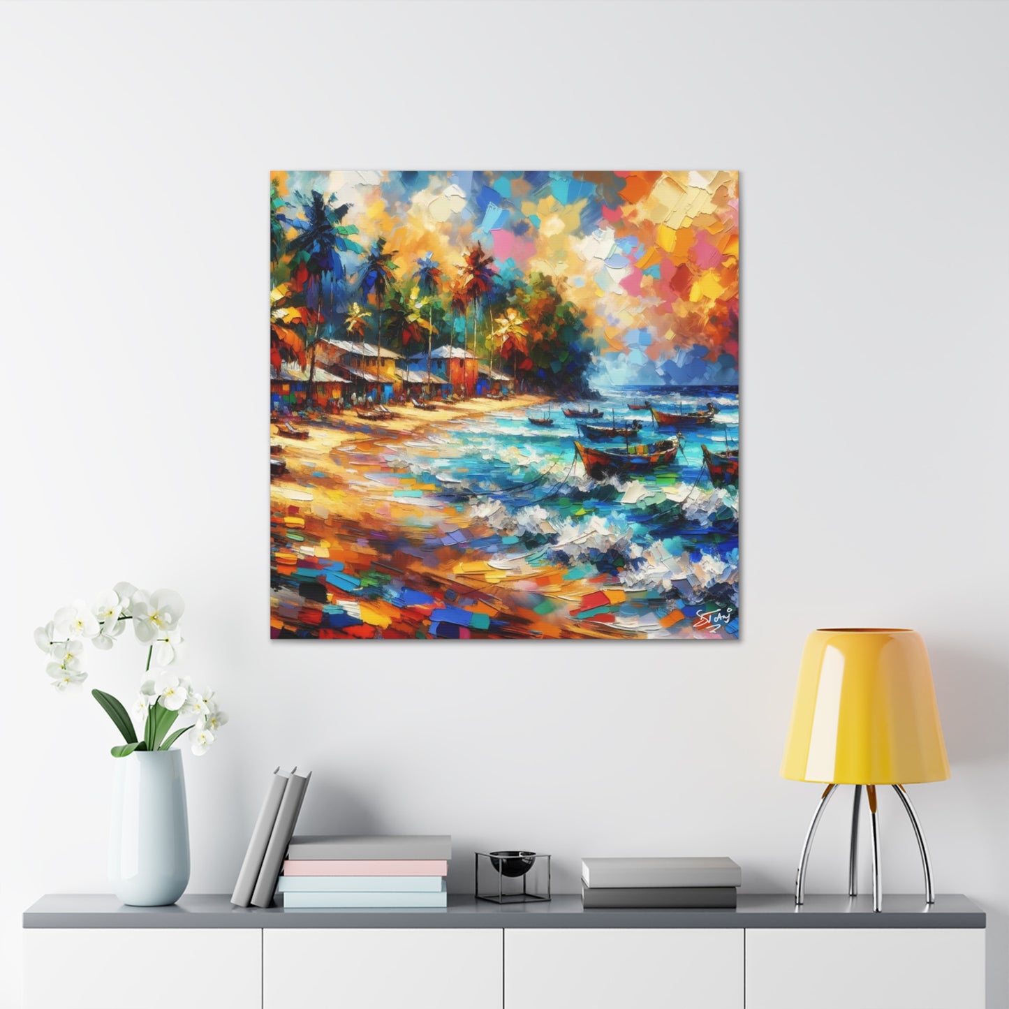 Art Print of Caribbean Sunset, Abstract, Oil Painting, West Indian Art, Canvas Gallery Wraps