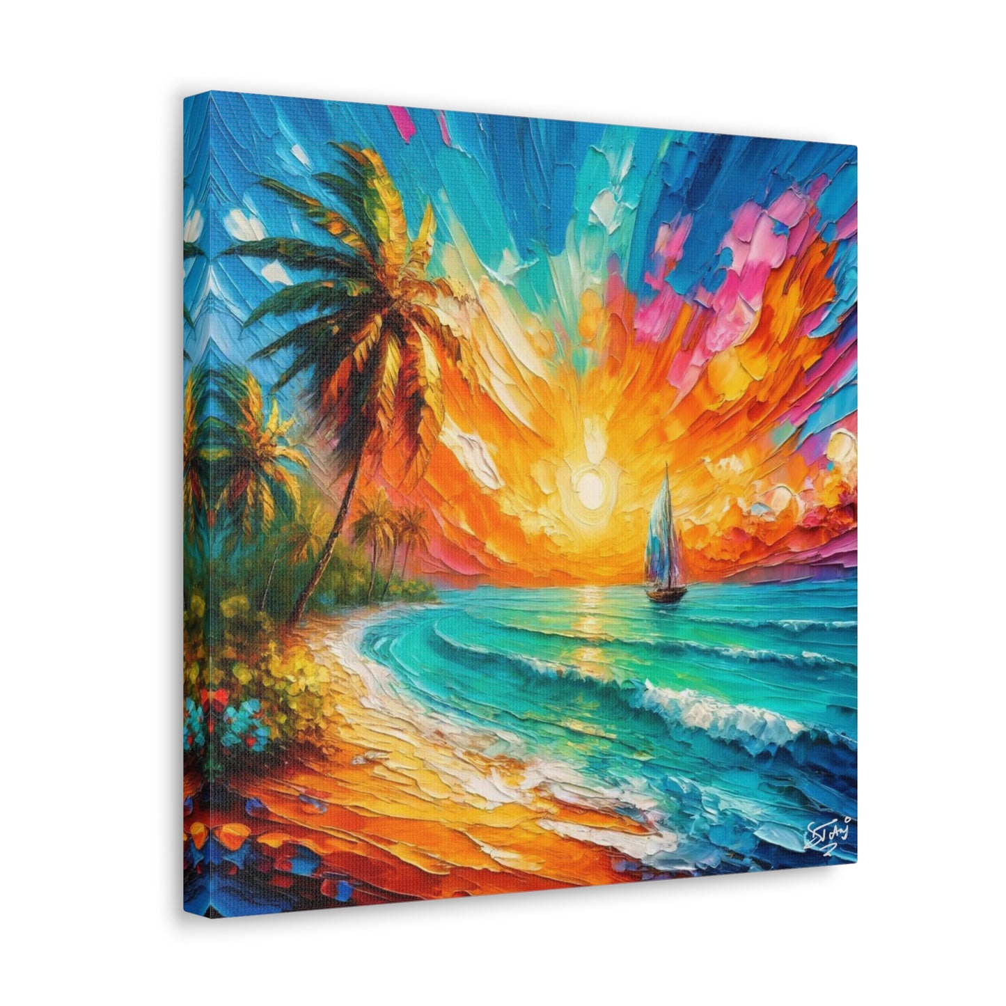 Art Print of Caribbean Sunset Scene, West Indian Art, Canvas Gallery Wraps