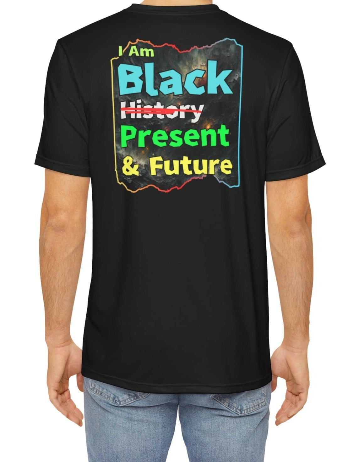 Men's Brushed Polyester Short Sleeve Tee (AOP), "I Am Black Present & Future"