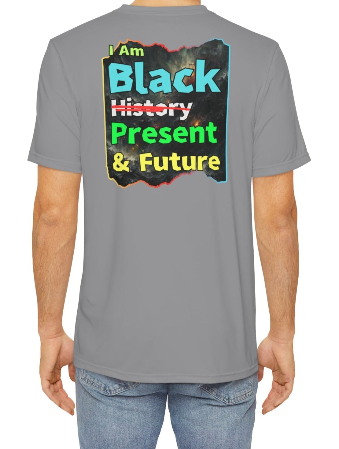 Men's Brushed Polyester Short Sleeve Tee (AOP), "I Am Black Present & Future"