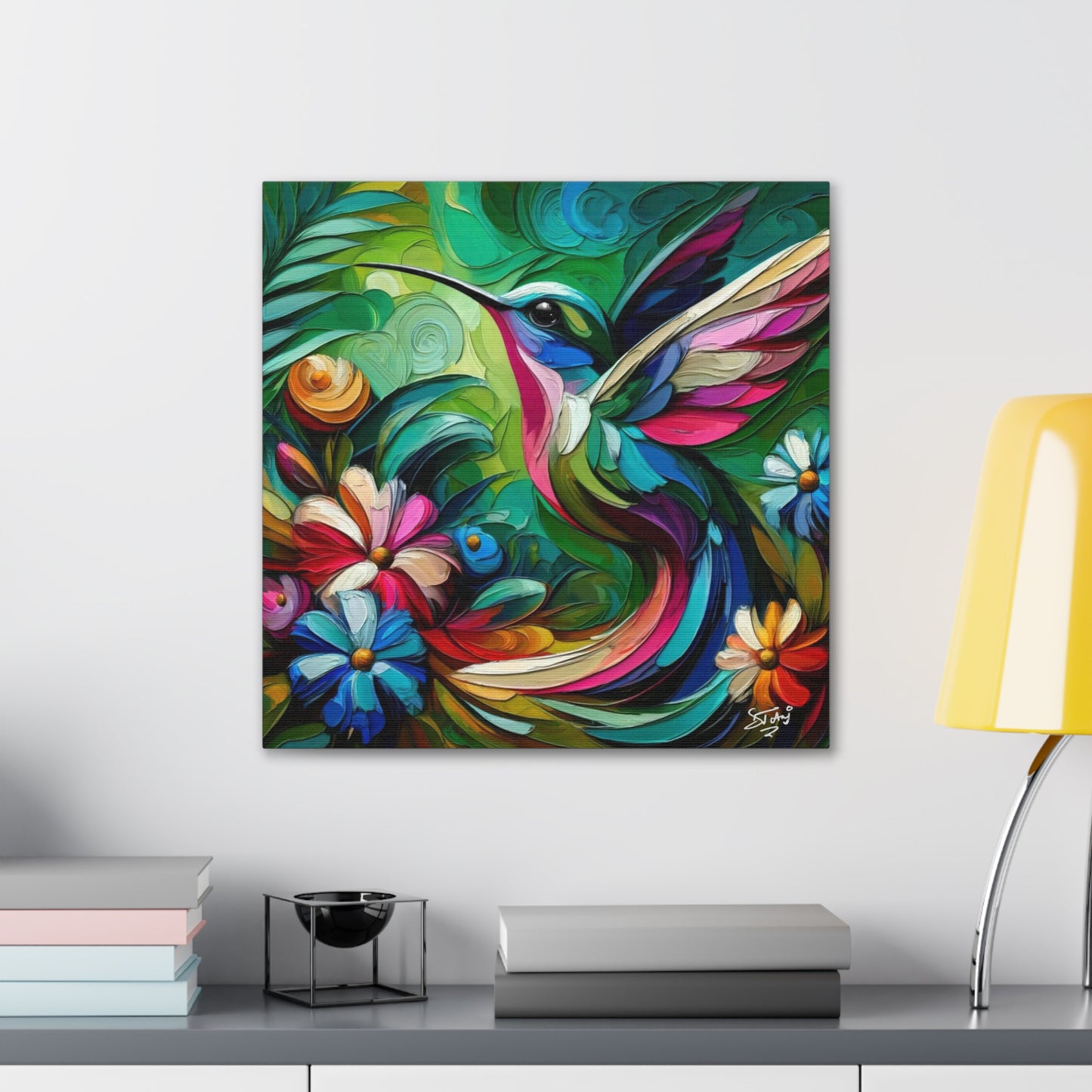 Art Print, Hummingbird, Caribbean Birds, Abstract Oil Finish, Caribbean Nature, Cultural, Heritage, Canvas Gallery Wrap