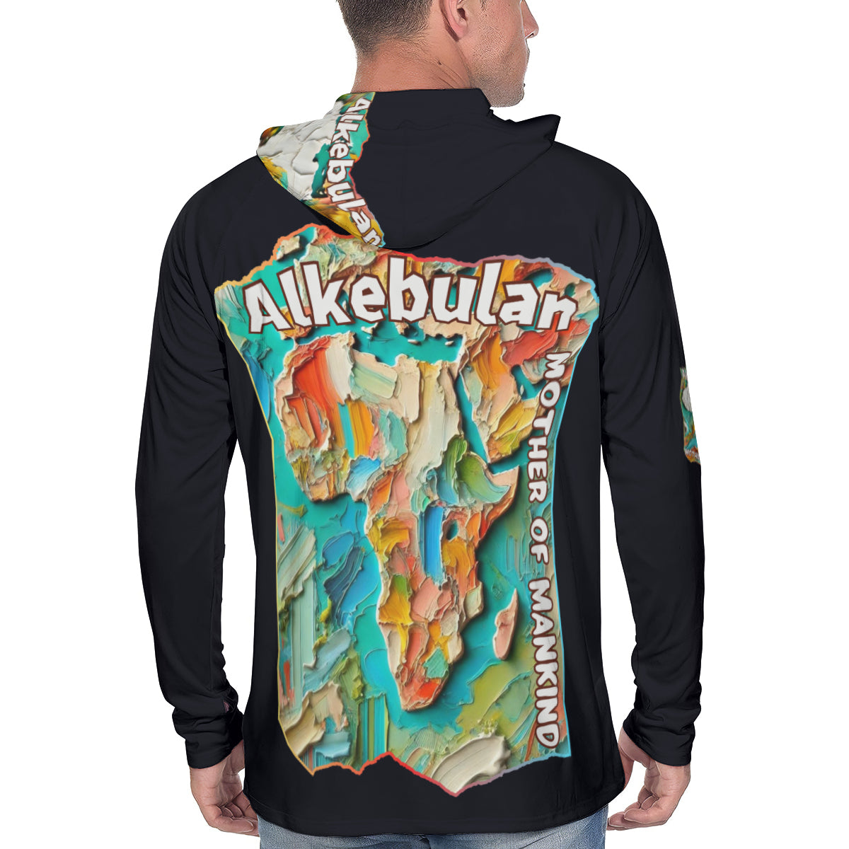 Men's Sun Protection Long Sleeve Hoodie "Alkebulan, The Mother of Mankind"