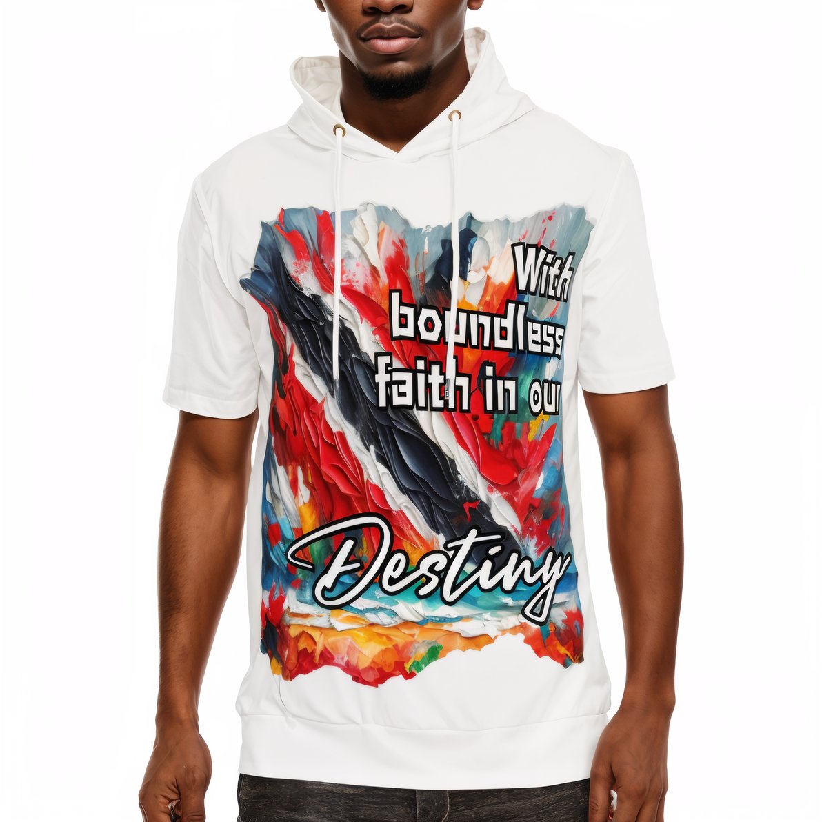 Men’s Cotton Hooded T-Shirt "Boundless Faith in our Destiny" Trinidad Pride