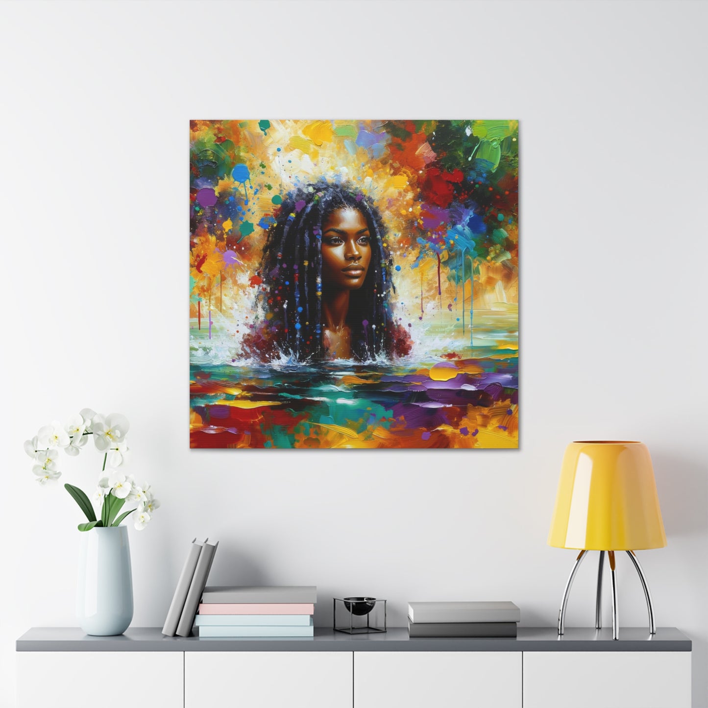 Art Print#3 of Trini Woman - Chilling in the Caribbean Sea, Oil Finish, West Indian Ethnicity, Cultural, Heritage Art, Canvas Gallery Wraps