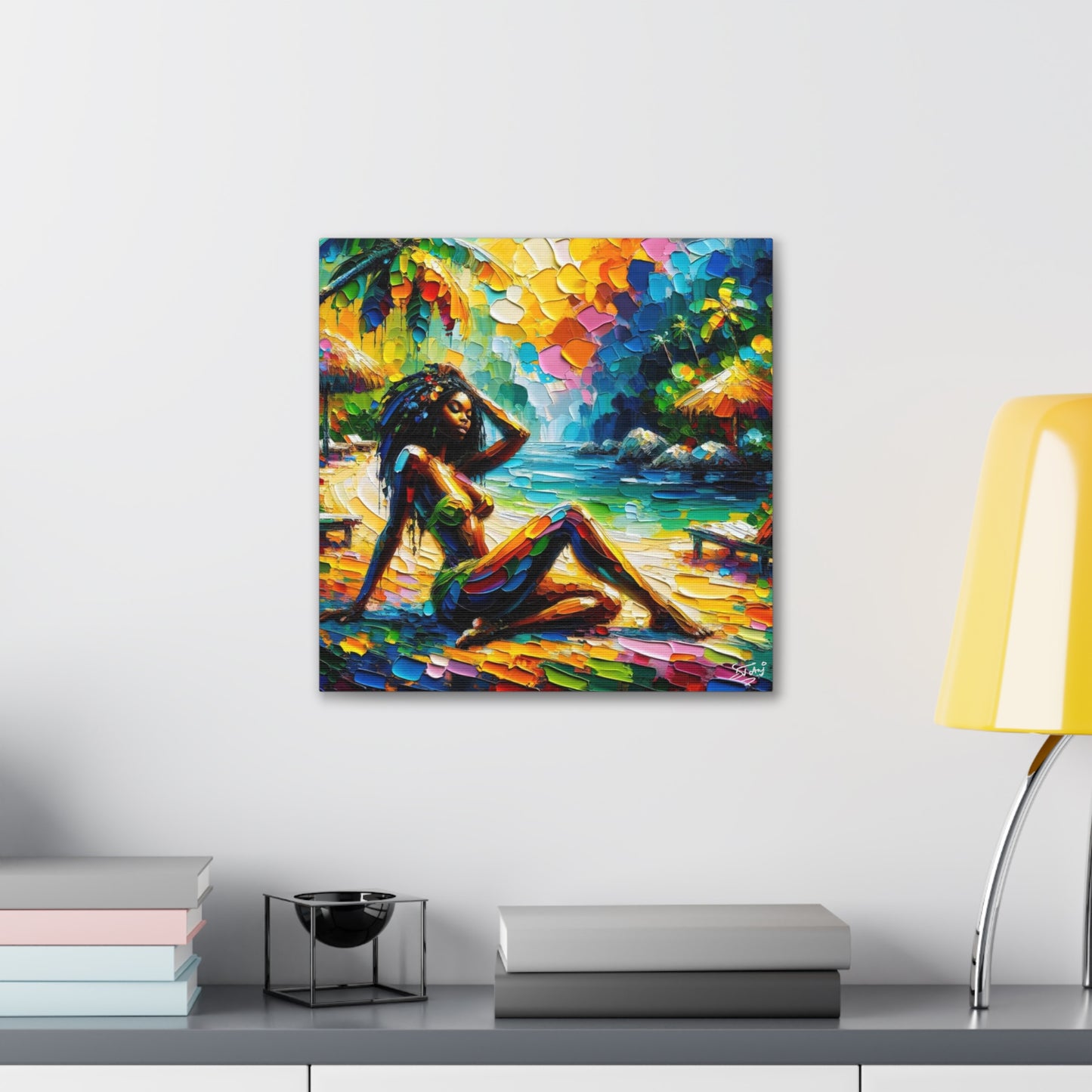 Art Print, Afro-Caribbean Woman, Oil Finish, West Indian Ethnicity, Cultural, Heritage, Semi-Abstract, Canvas Gallery Wrap