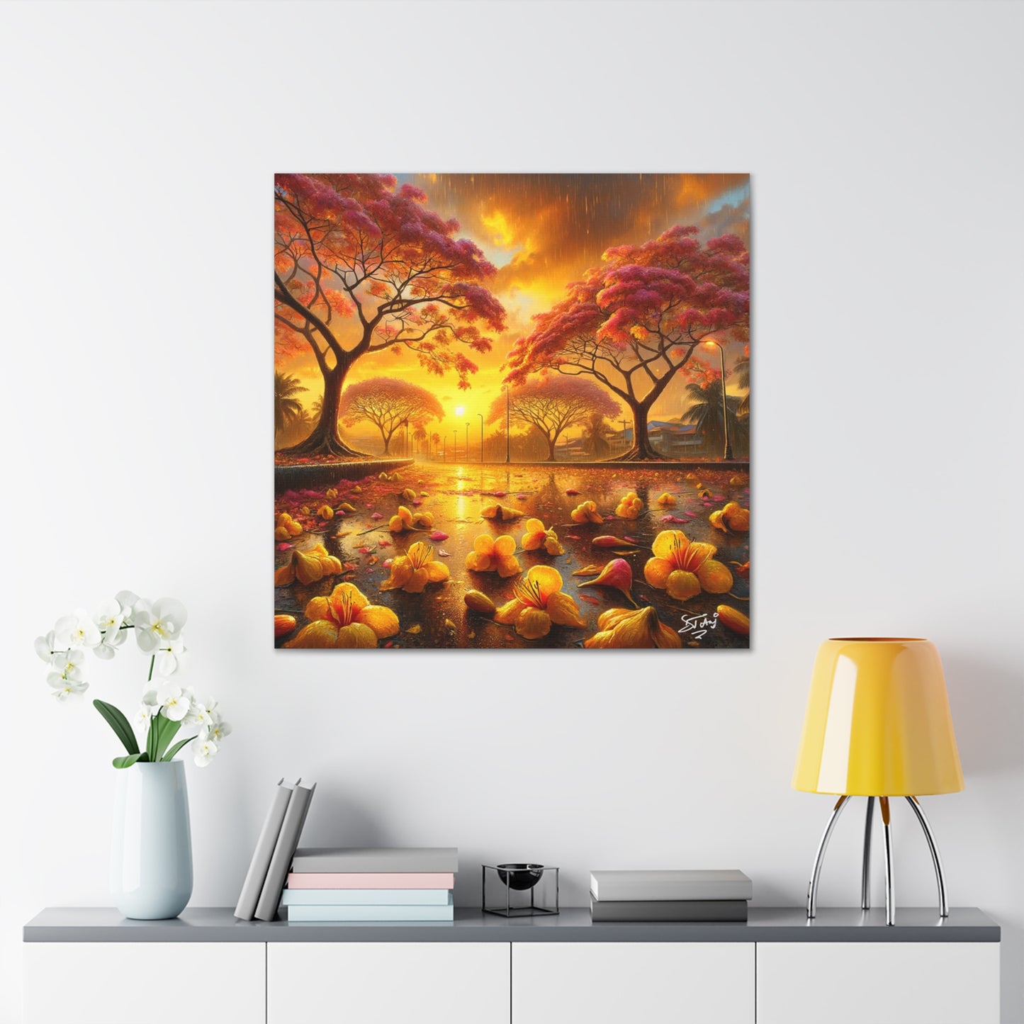 Print#3 of Poui Trees, Rainy Sunset in the Caribbean, Canvas Gallery Wraps