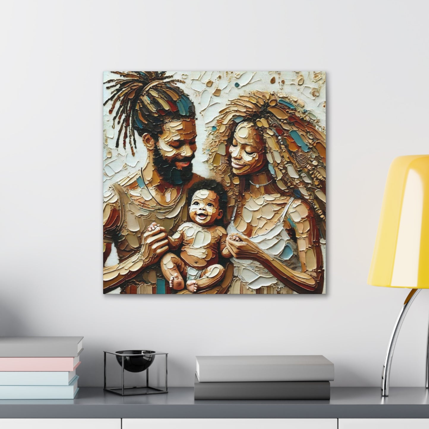 Art Print, Afro-Caribbean Family, Semi-Abstract, Oil Finish, West Indian Ethnicity, Cultural, Heritage, Semi-Abstract, Canvas Gallery Wrap