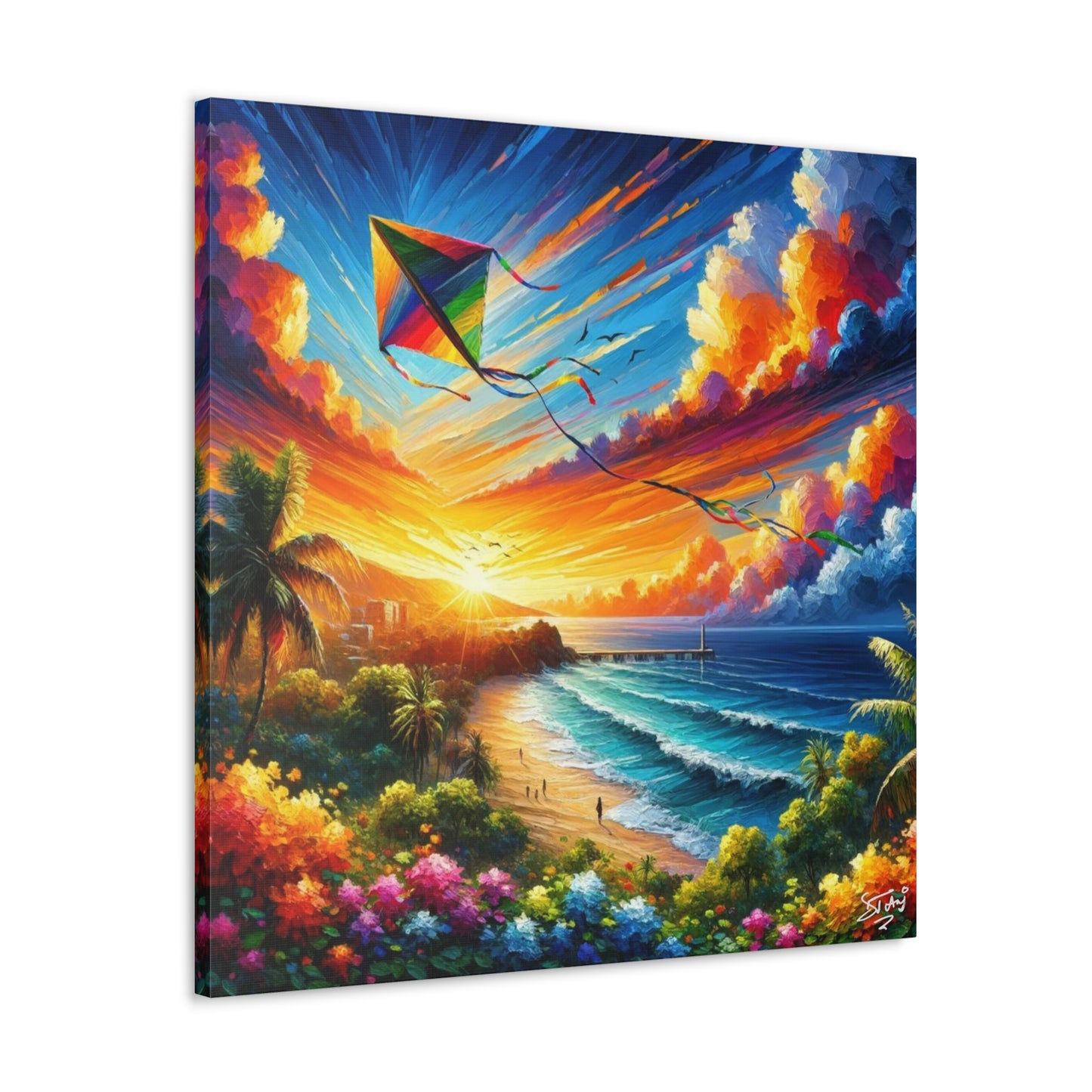 Art Print of Caribbean Sunset "Flying Kite," West Indian Art, Canvas Gallery Wraps