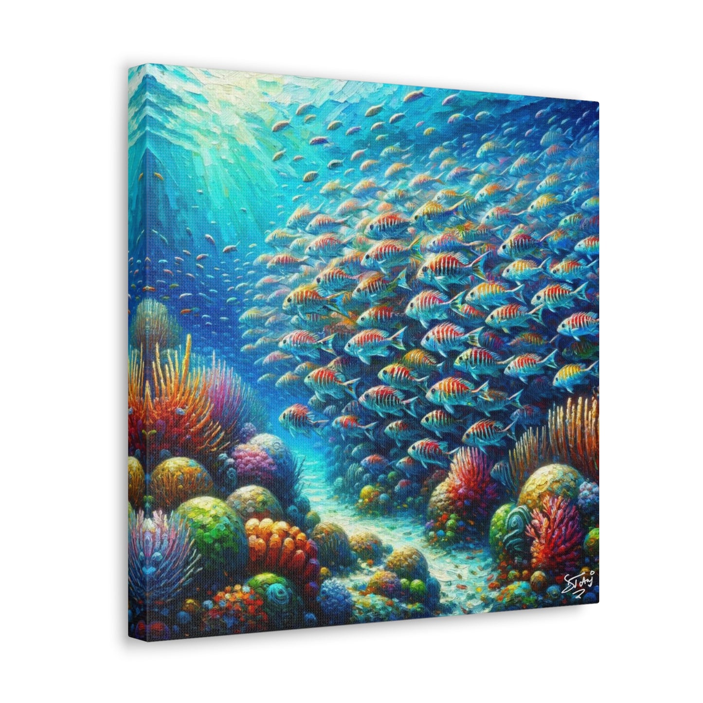 Art Print, School of Squirelfish, Oil Finish, Caribbean Nature, Canvas Gallery Wrap