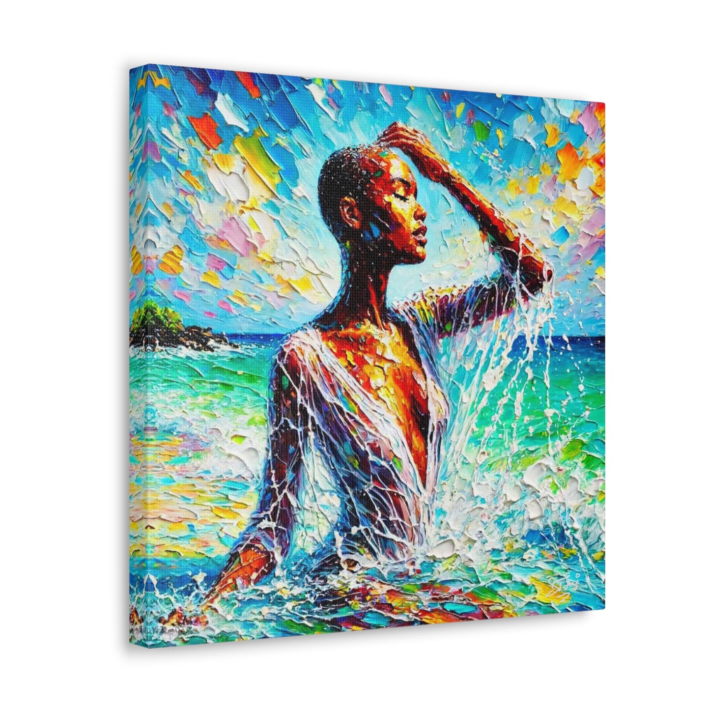 Art Print, Afro-Caribbean Woman, "Sea Bath" Abstract, Oil Finish, West Indian Ethnicity, Cultural, Heritage, Abstract, Canvas Gallery Wrap