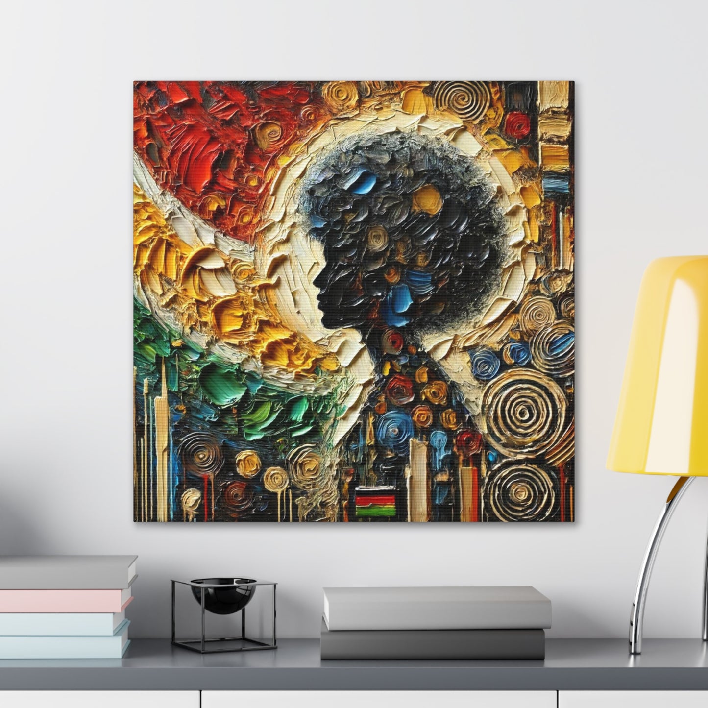 Art Print, African Print, Black Power, Silhouette, Abstract Oil Finish, Unity, One Love, Canvas Gallery Wrap