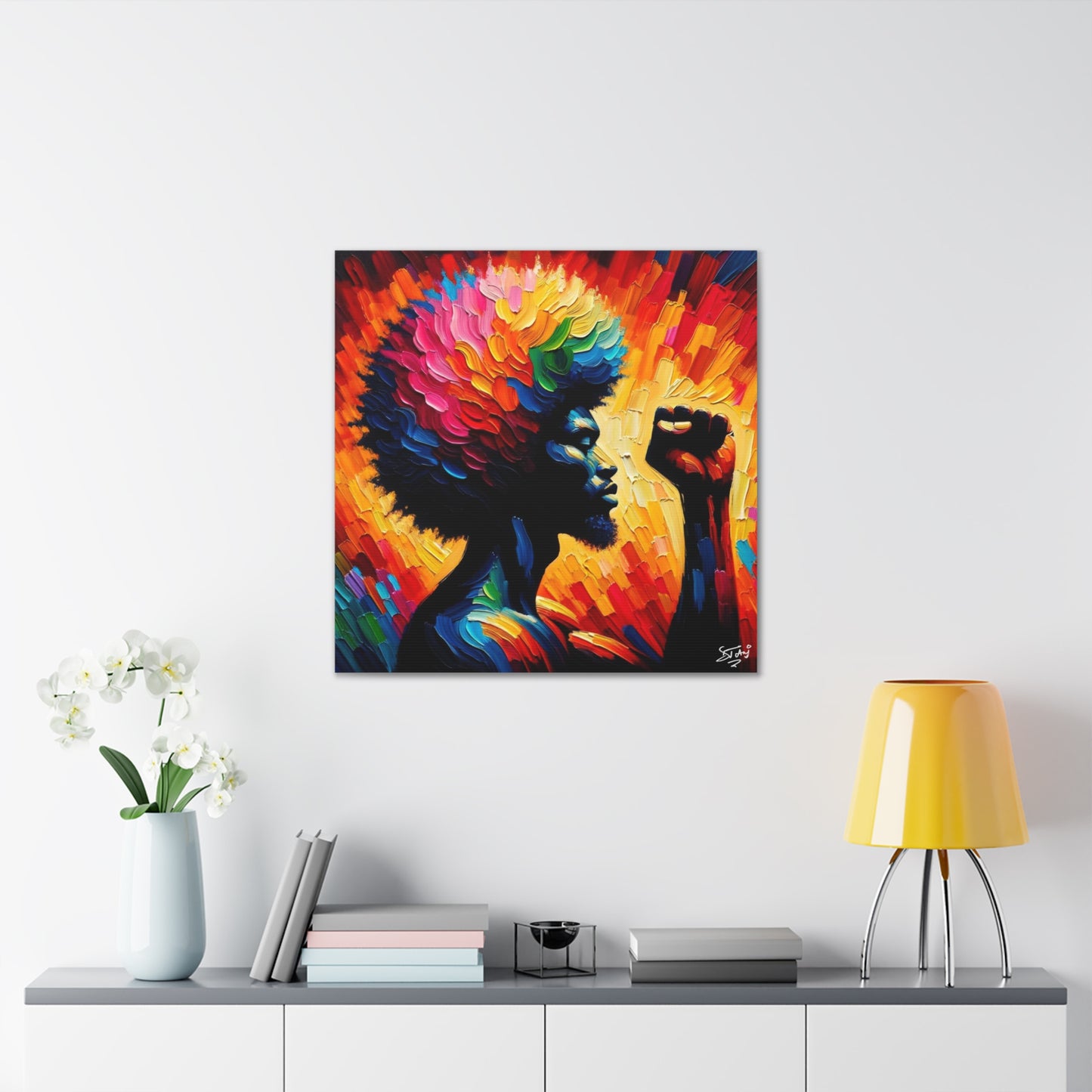 Art Print, Afro-Caribbean Man, Black Power, Silhouette, Oil Finish, West Indian Ethnicity, Semi-Abstract, Canvas Gallery Wrap